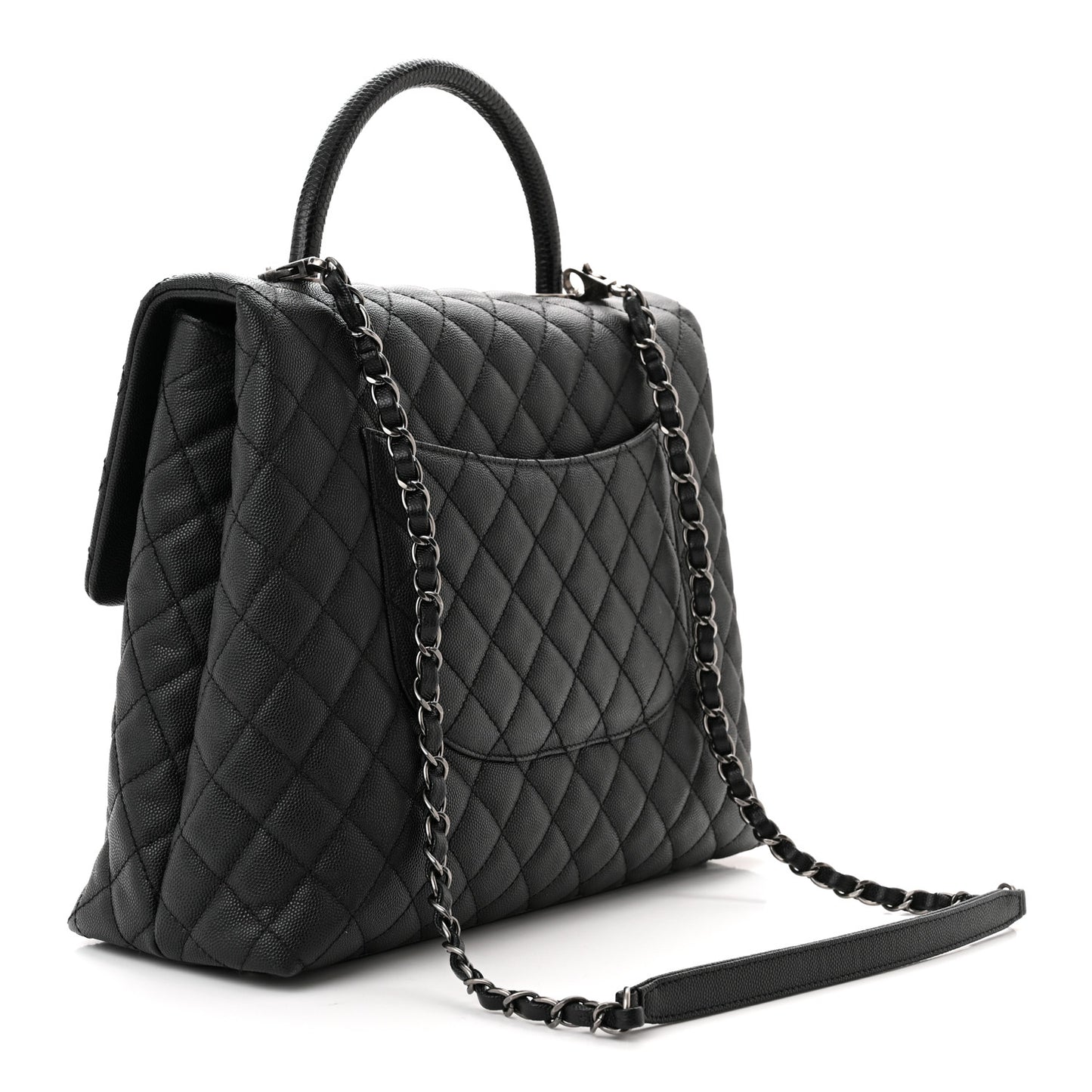 Caviar Lizard Quilted Large Coco Handle Flap Black