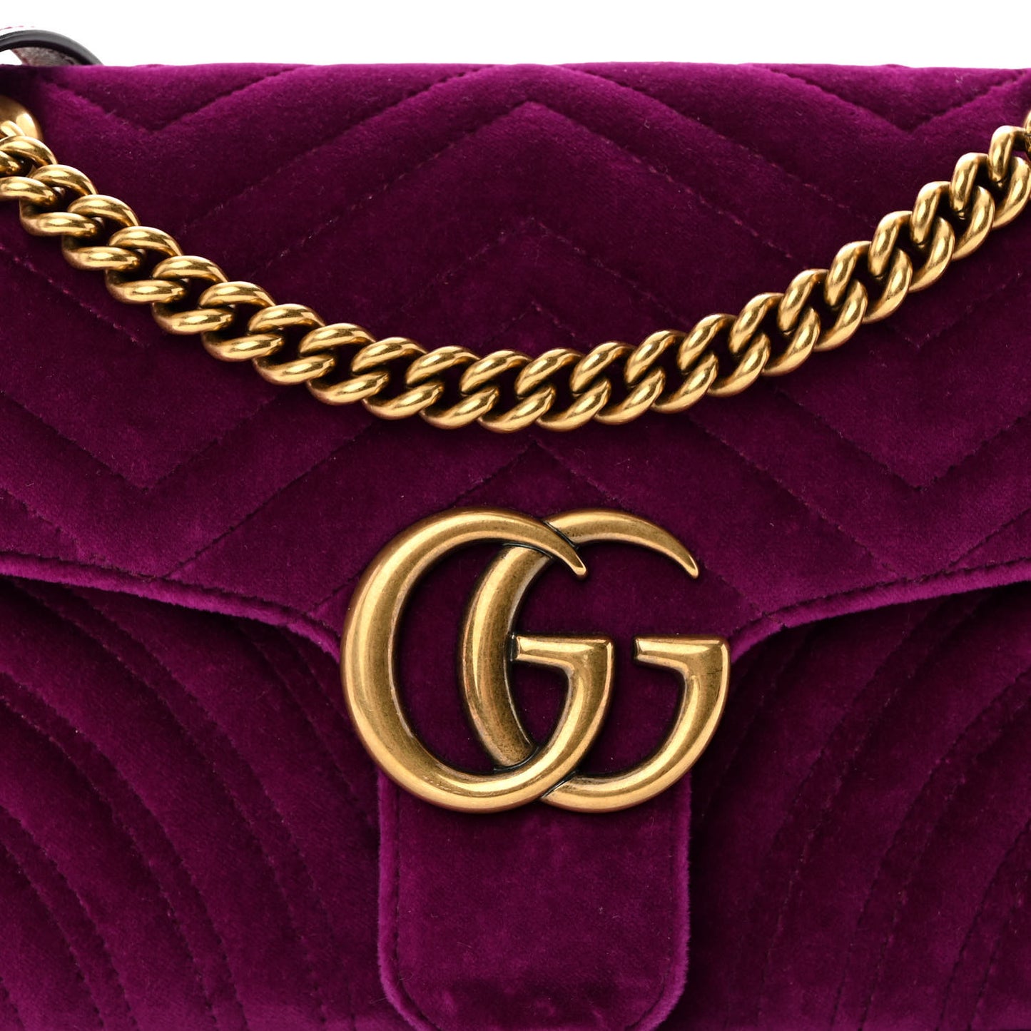 Velvet Matelasse Small GG Marmont Shoulder Bag Fuchsia Violet Cyclamen