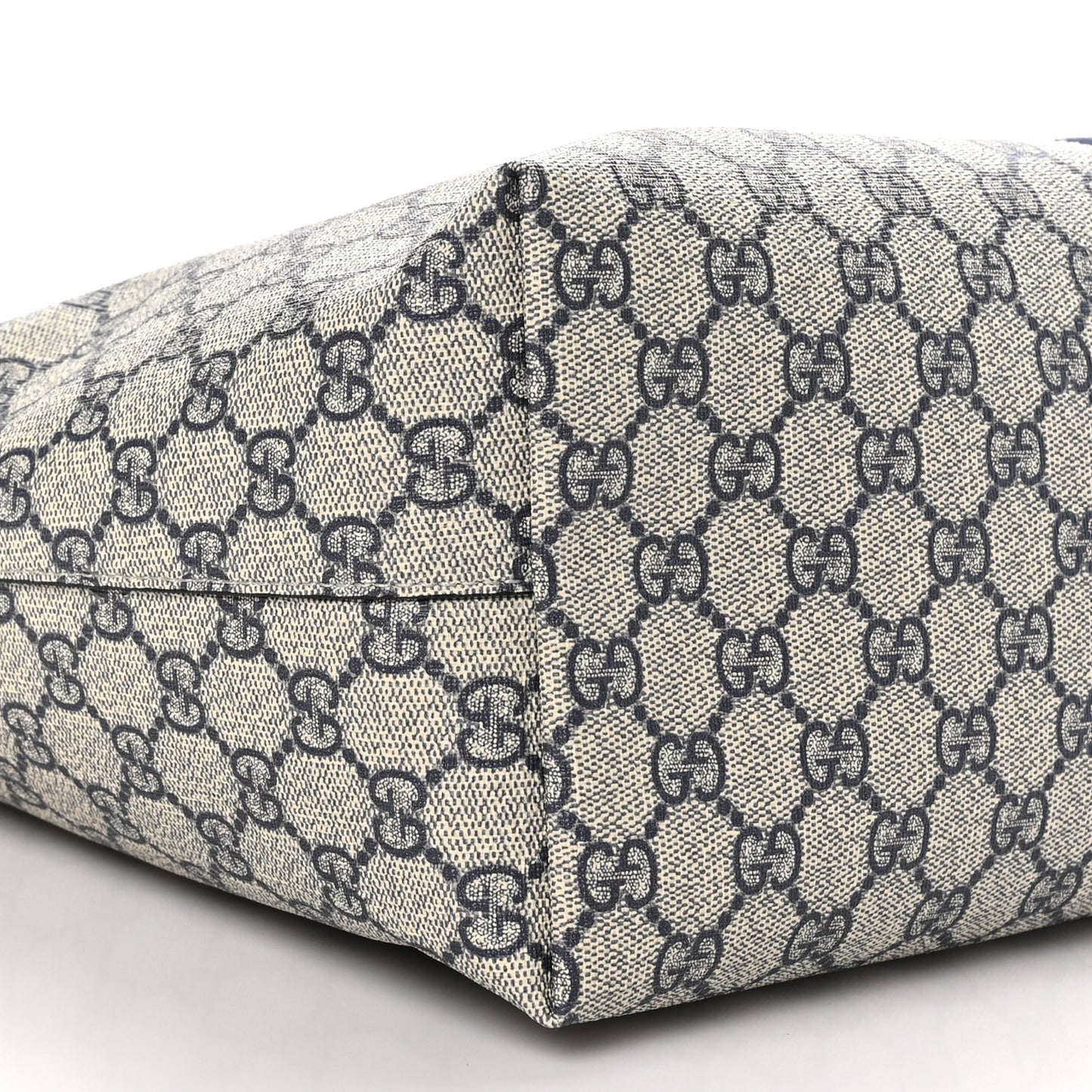 GG Supreme Monogram Textured Calfskin Web Medium Ophidia Shopping Tote Beige Blue