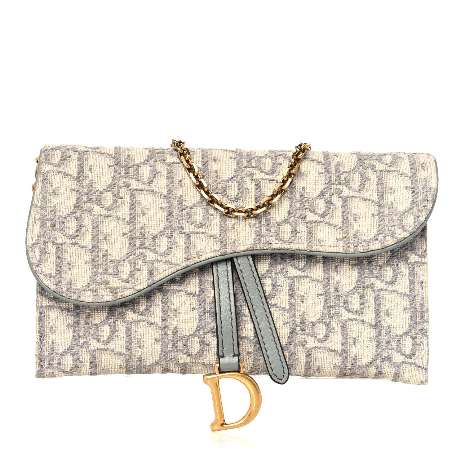 Christian Dior Oblique Saddle Chain Long Wallet Grey 1 of 10