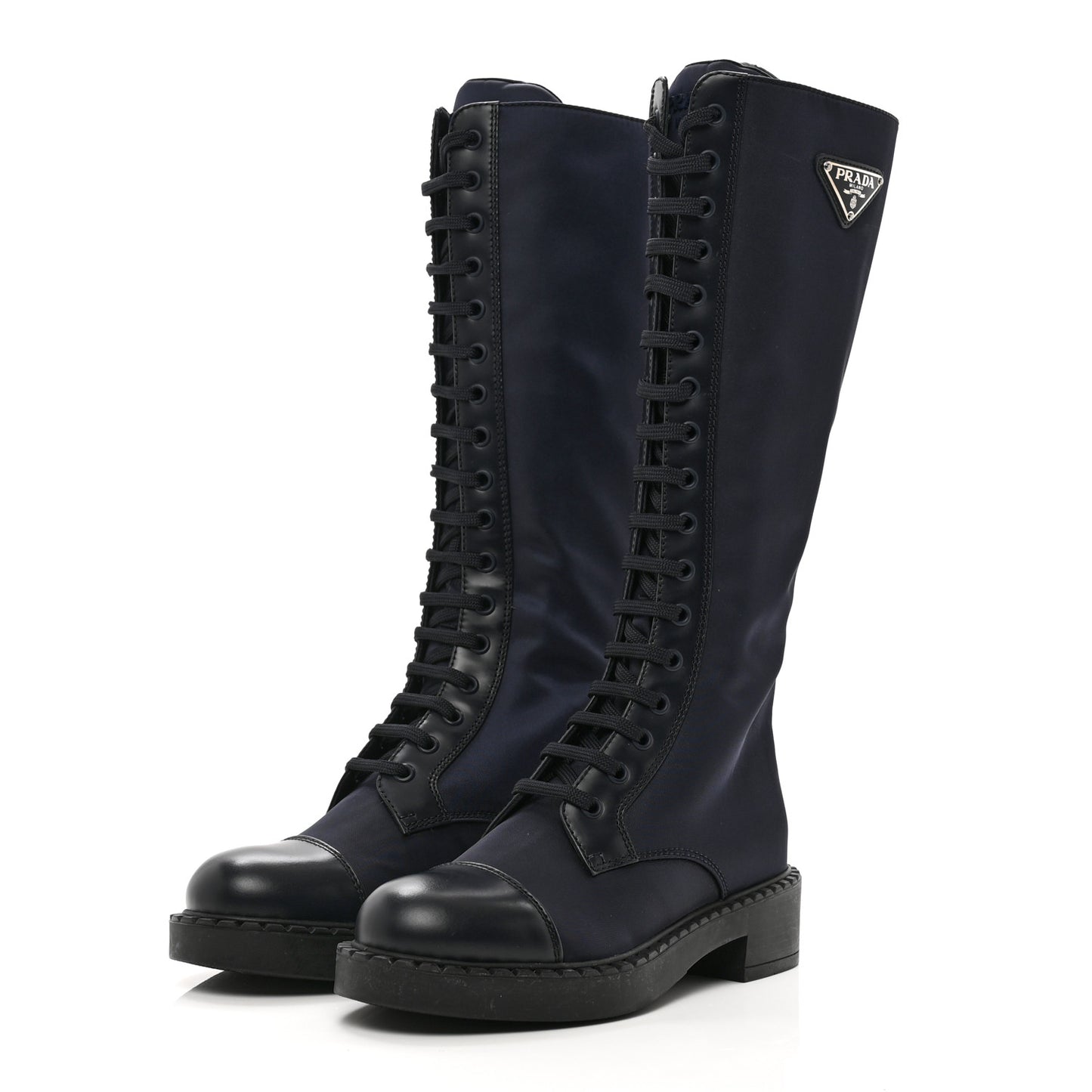 Re-Nylon Spazzolato Rois Metal Triangle Logo Tall 50mm Combat Boots 36 Bleu