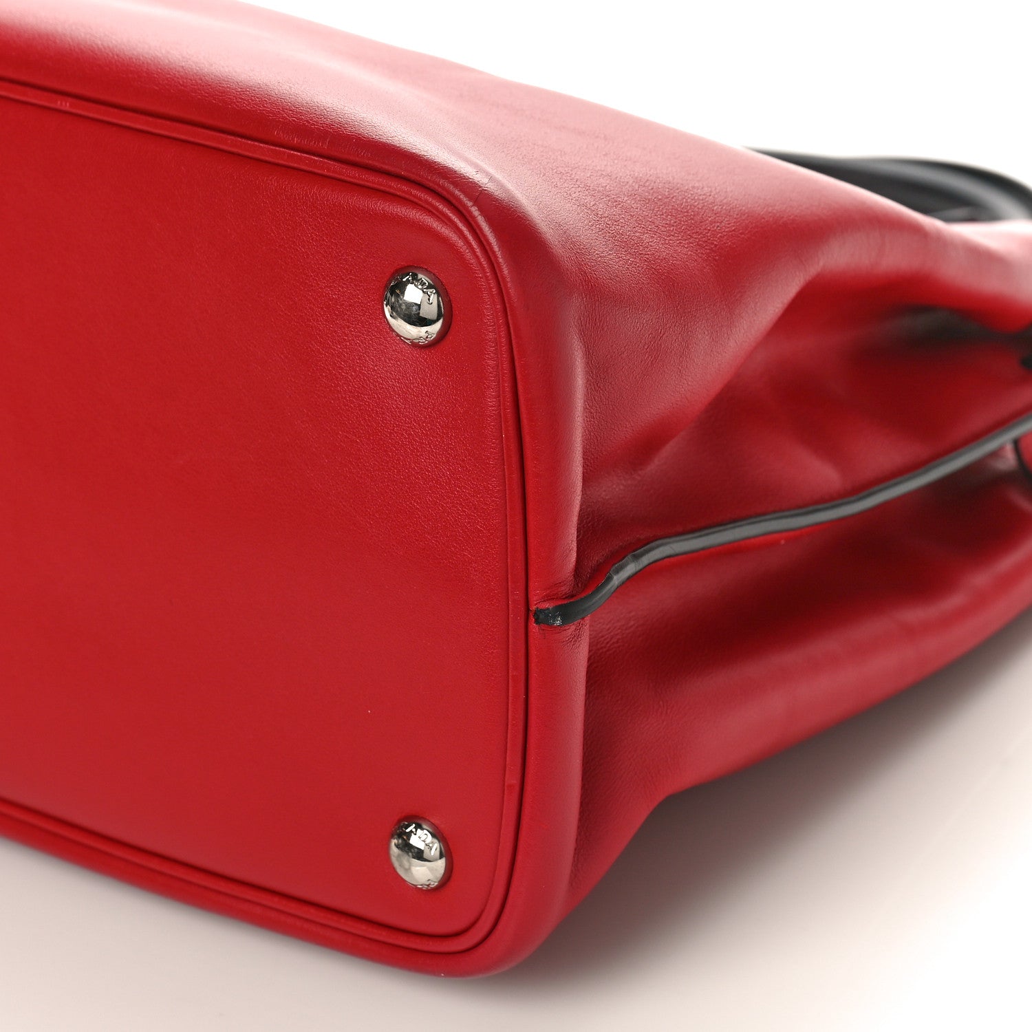 Prada Soft Calfskin Ribbon Tote Rosso Black 10 of 10