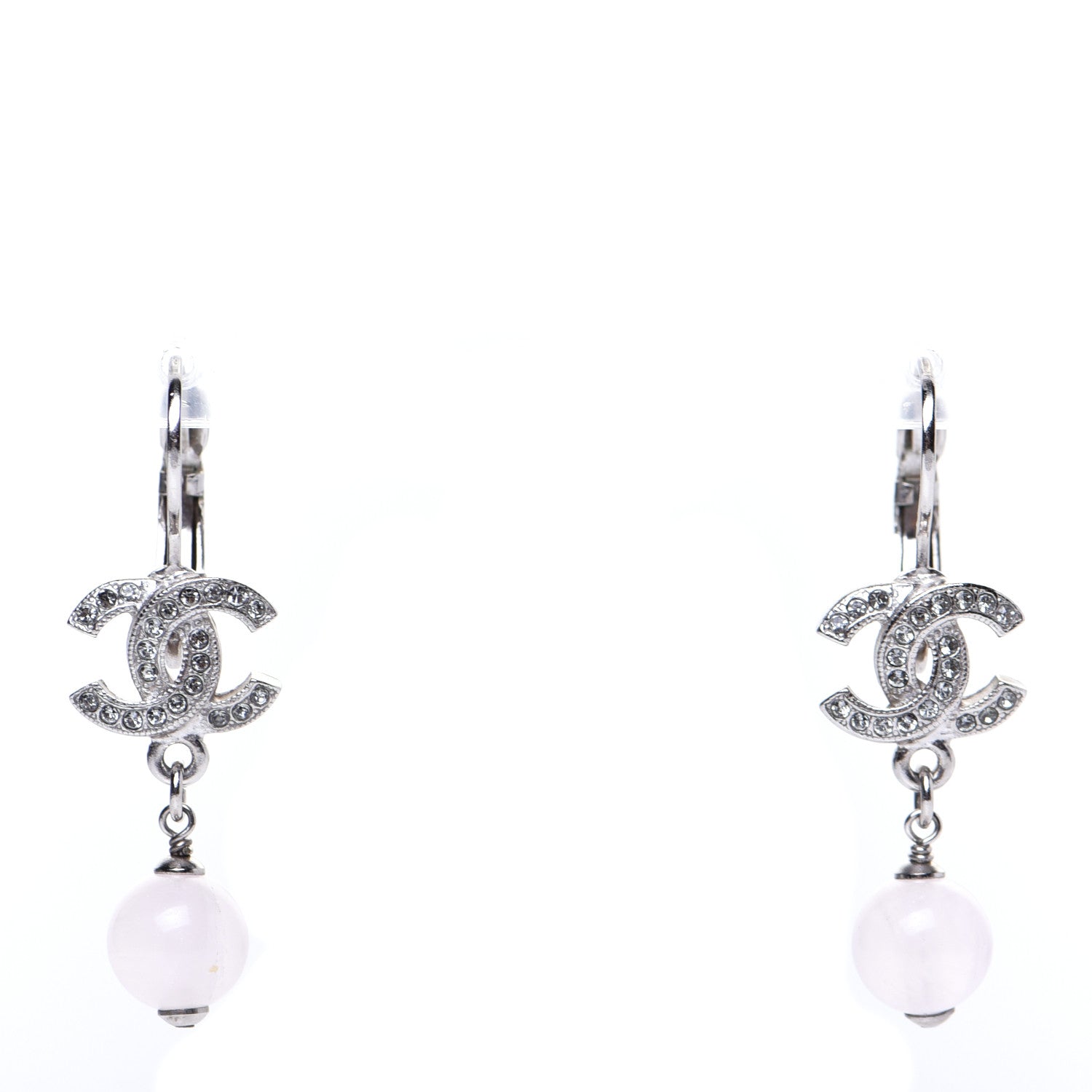 Chanel Resin Crystal CC Drop Earrings Silver 1 of 4