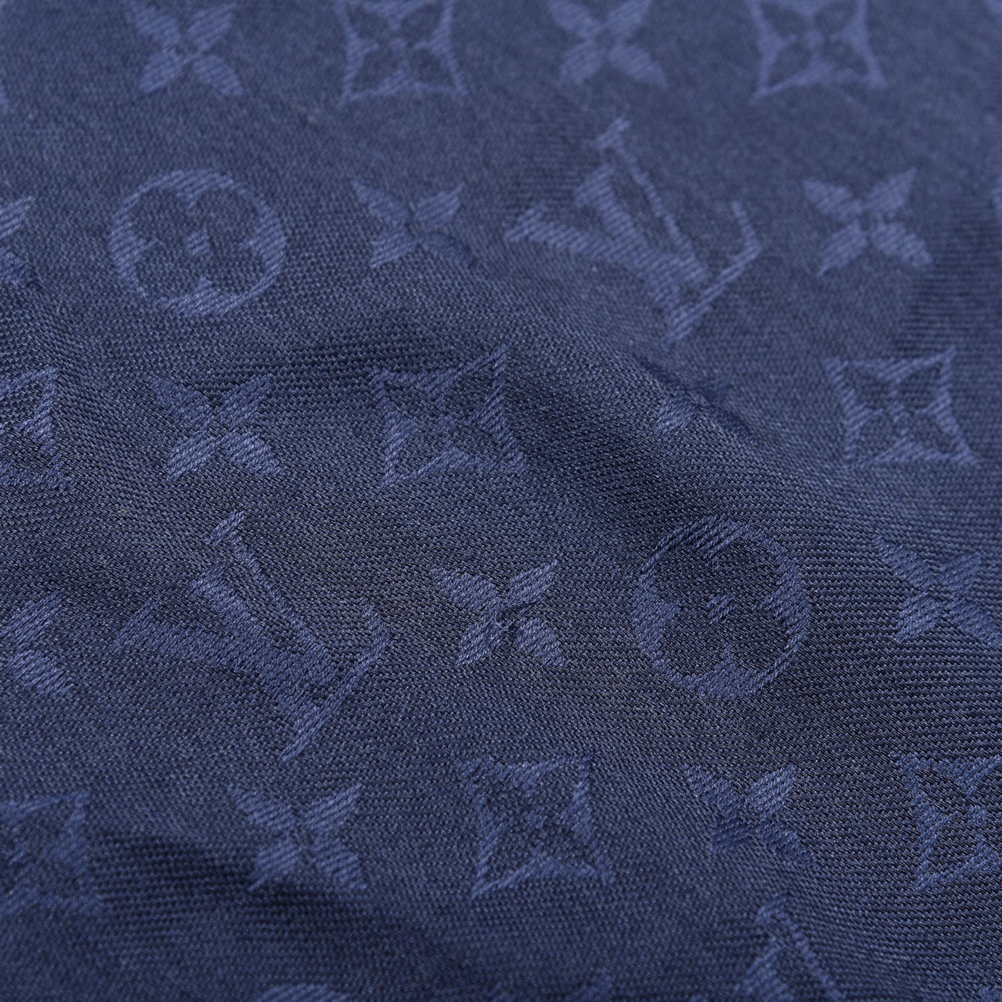 Silk Wool Monogram Shawl Navy