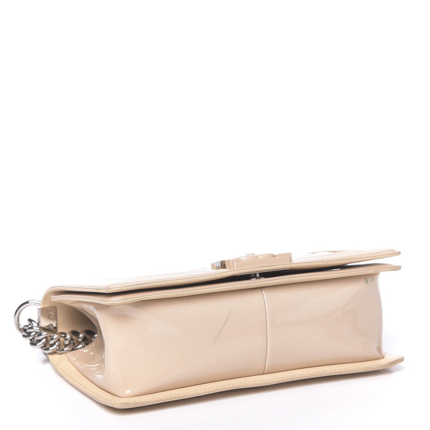 Patent Calfskin Quilted Medium Plexiglass Boy Flap Beige