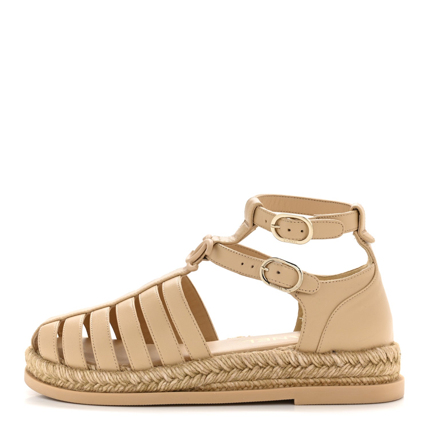 Chanel Lambskin Espadrille Sandals 36 Beige 1 of 10