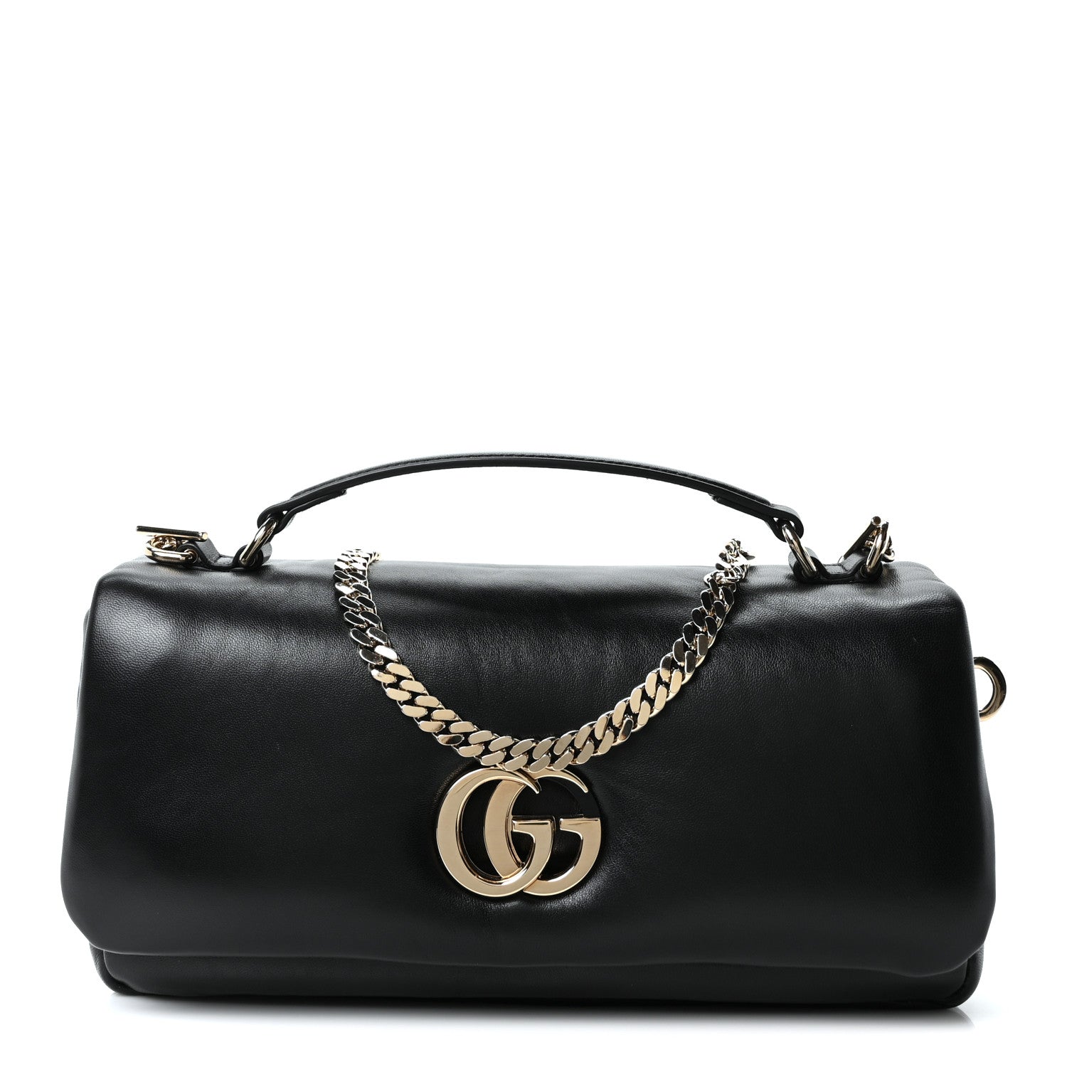 Gucci Lambskin Mini GG Milano Top Handle Shoulder Bag Black