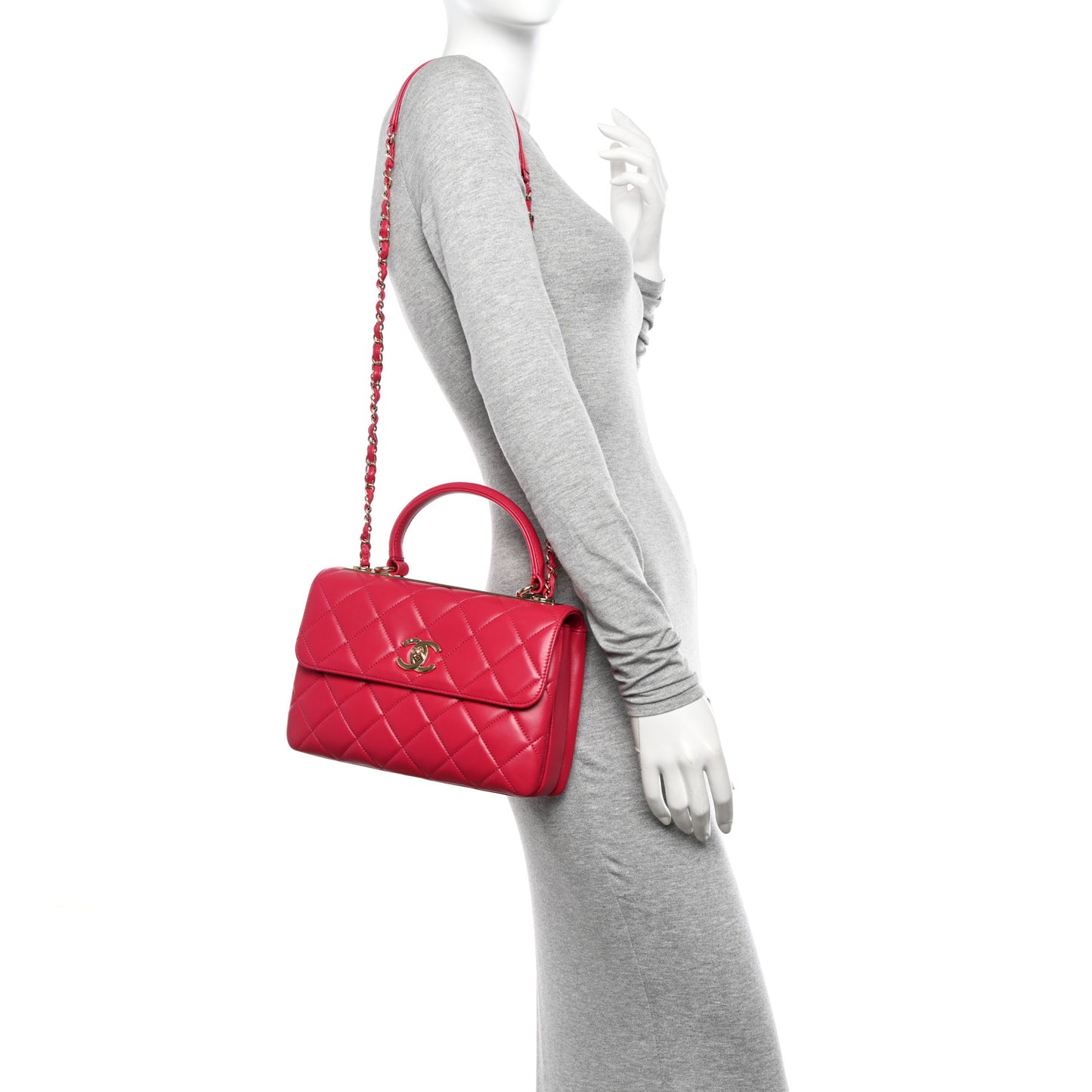 Lambskin Quilted Small Trendy CC Flap Dual Handle Bag Dark Pink