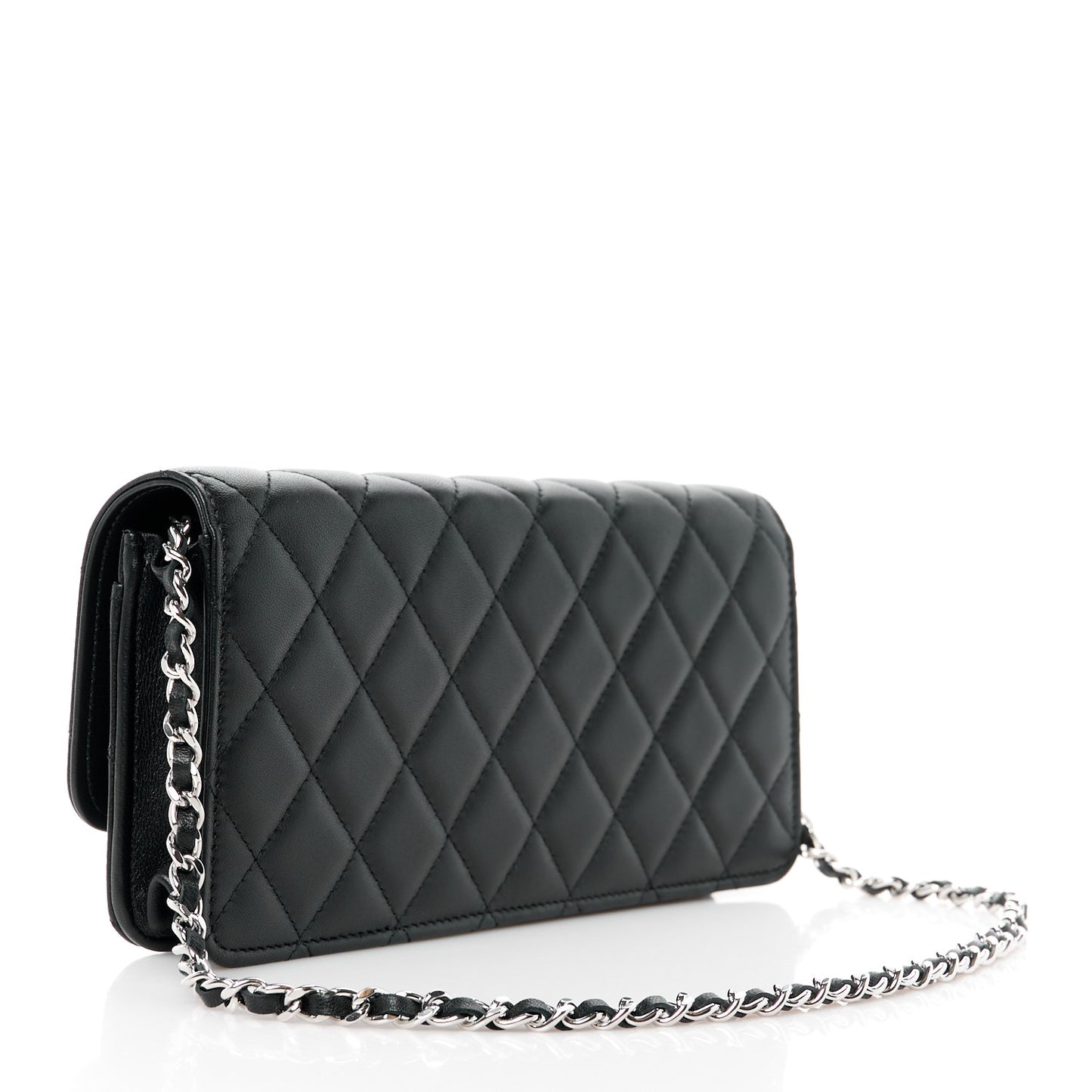 Lambskin Quilted Crystal Star Long Clutch With Chain Black