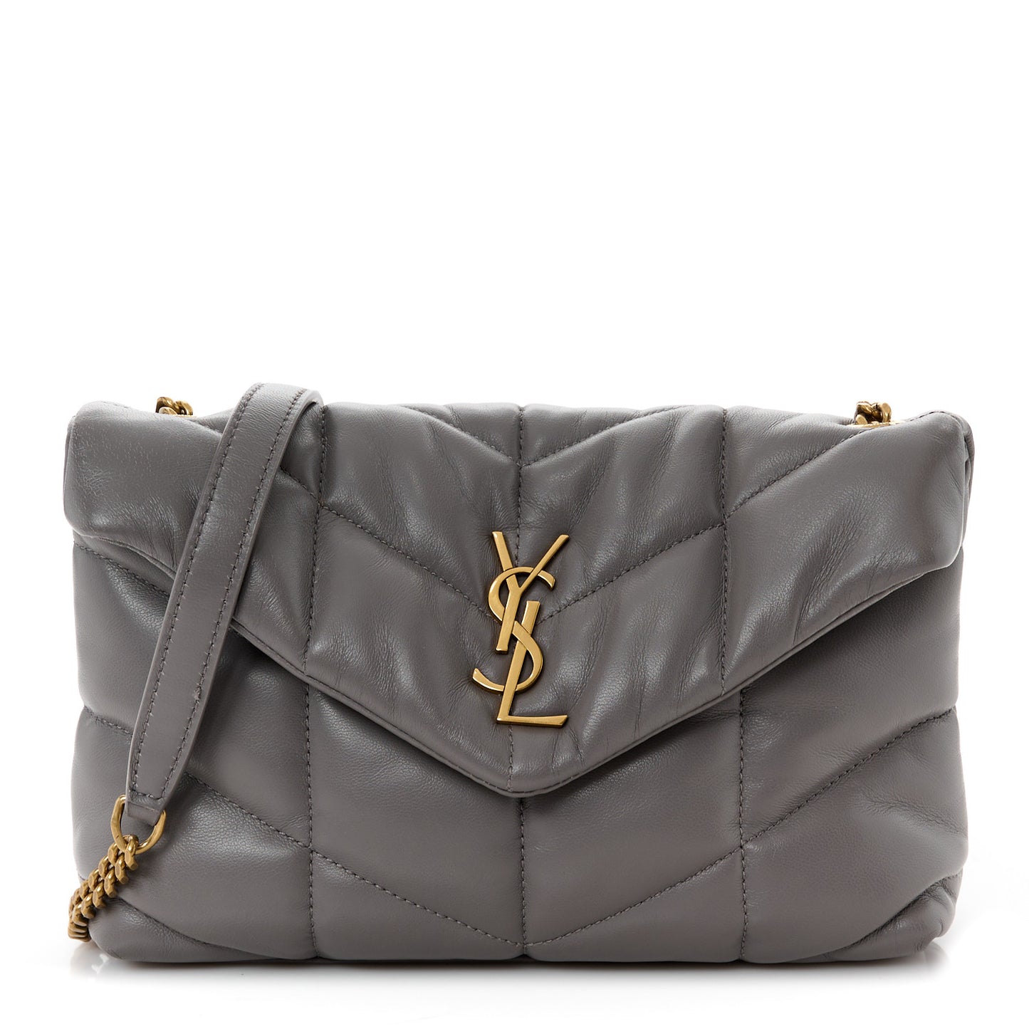 Lambskin Quilted Toy Loulou Puffer Monogram Chain Satchel Fog