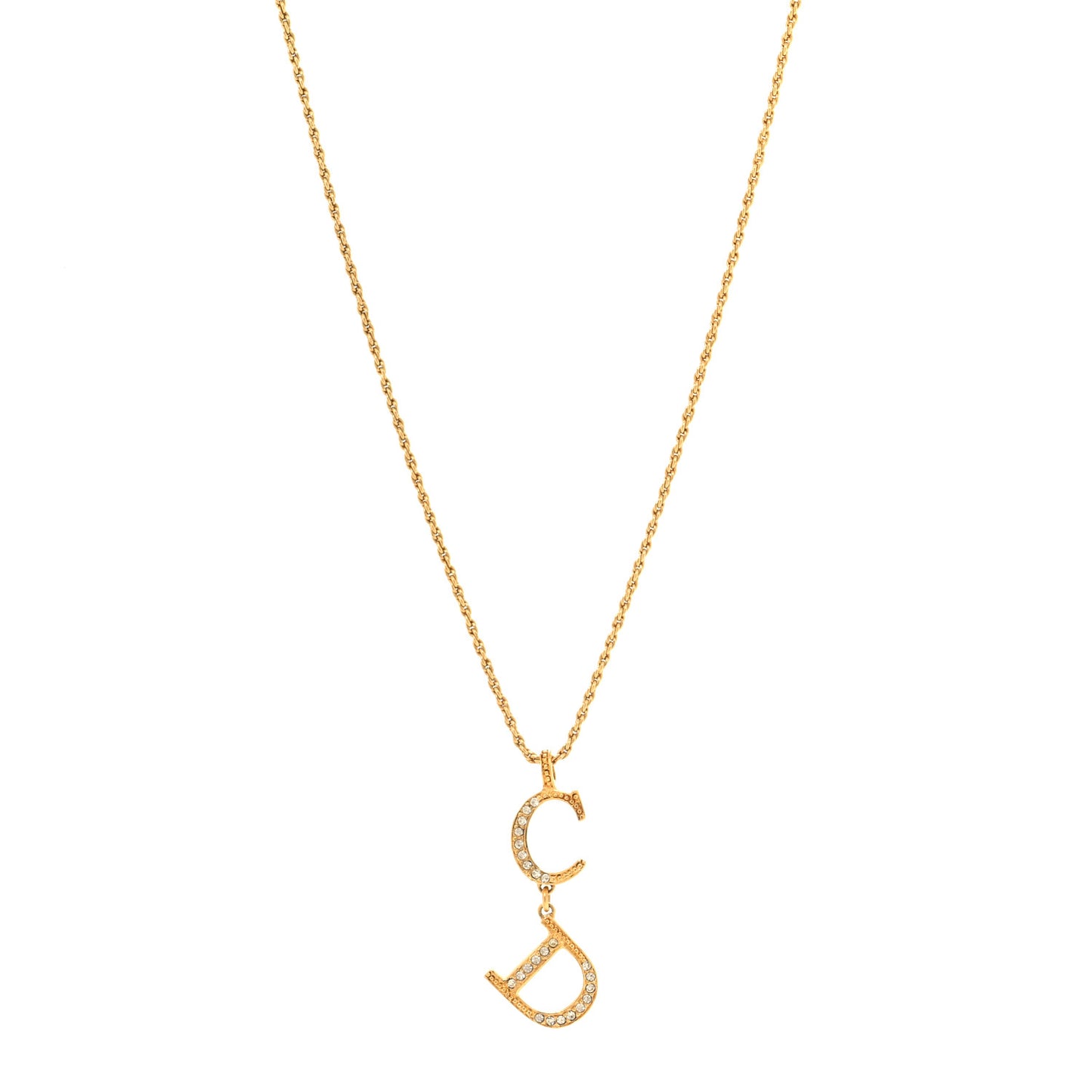 Metal Crystal CD Necklace Gold