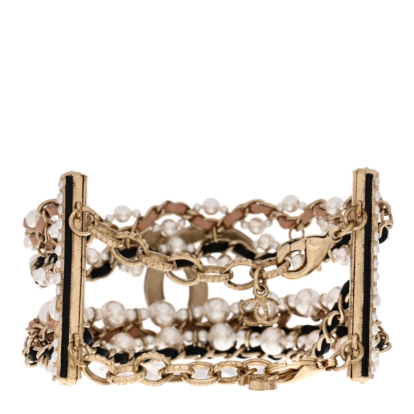 Pearl Lambskin CC Multistrand Bracelet Gold Black Beige Pink