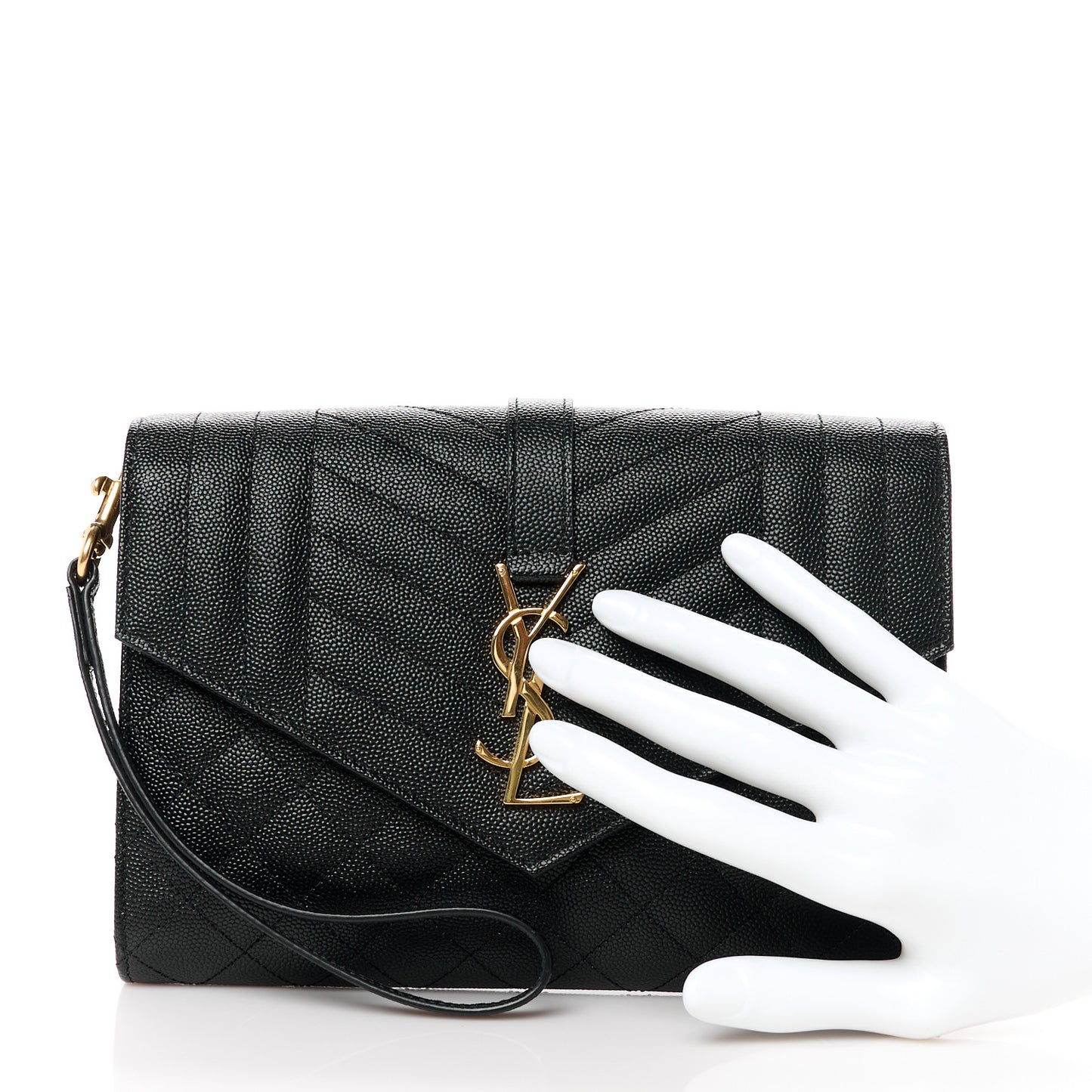 Grain De Poudre Textured Mixed Matelasse Triquilt Monogram Clutch Black