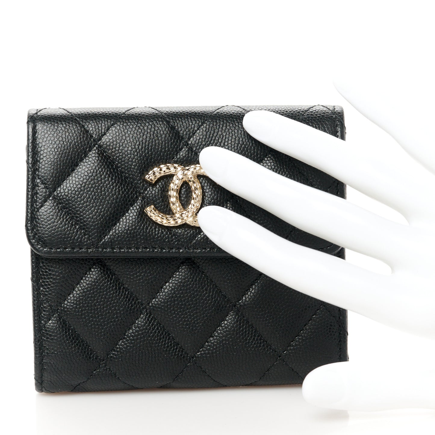 Caviar Quilted Small Flap Wallet Black