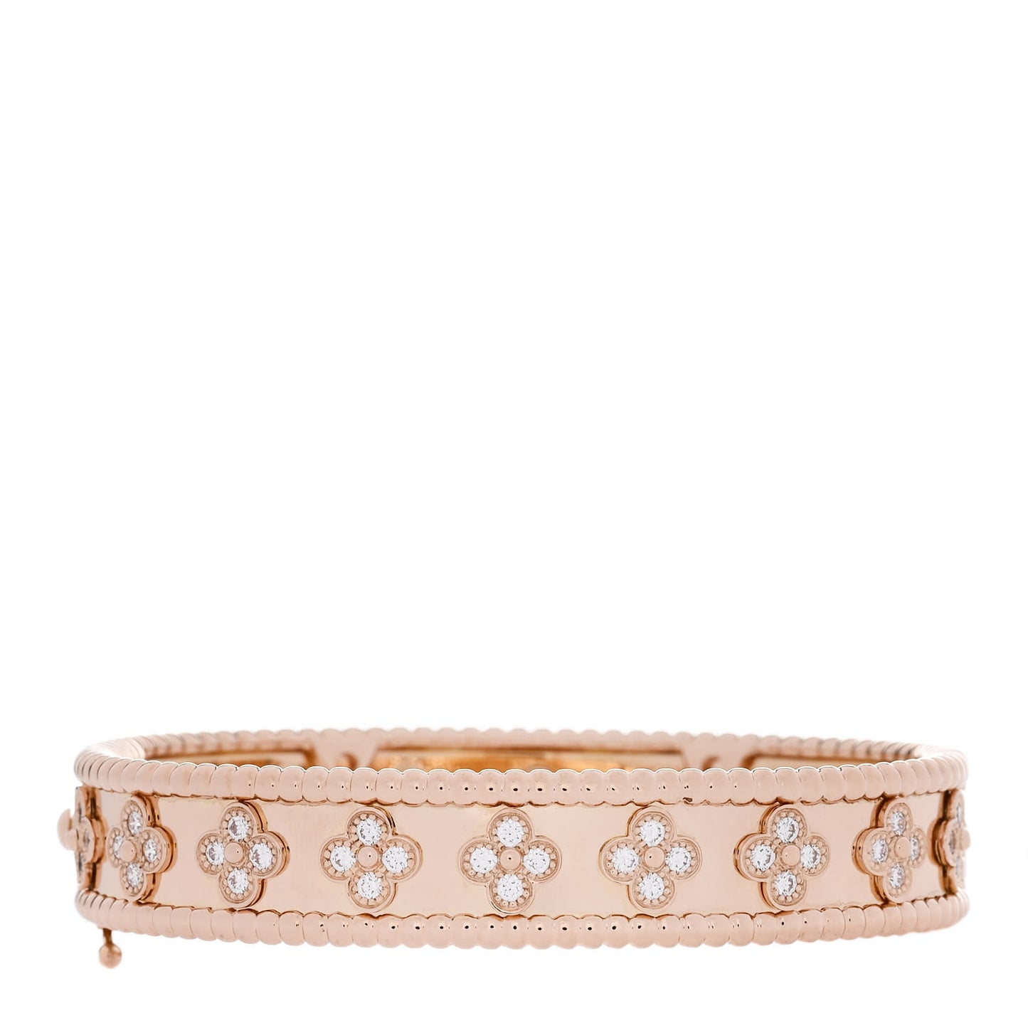 18K Rose Gold Diamond Perlee Clovers Bangle Bracelet S