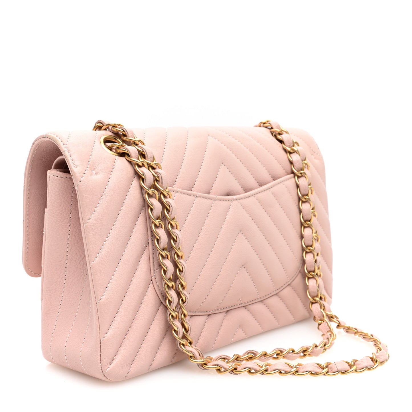 Calfskin Chevron Quilted Medium Double Flap Light Pink