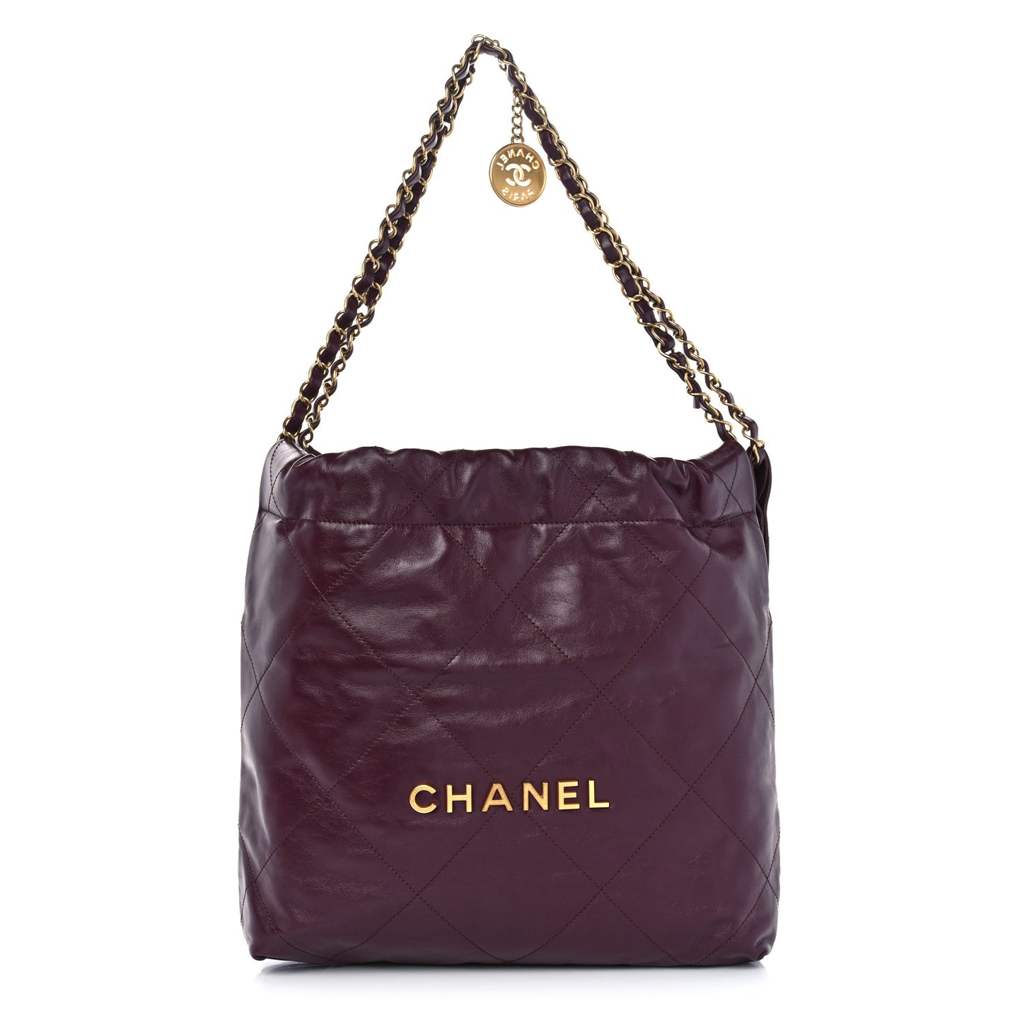 Shiny Calfskin Quilted Small Chanel 22 Dark Burgundy