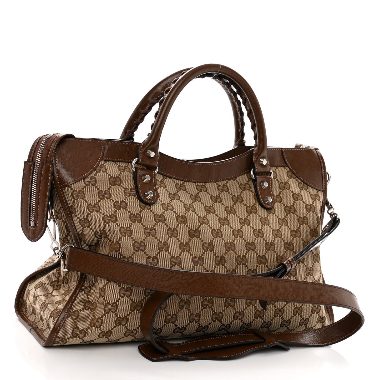 X GUCCI GG Monogram Azalea Calfskin Neo Classic Silver Hardware Medium City Beige Ebony Brown Sugar