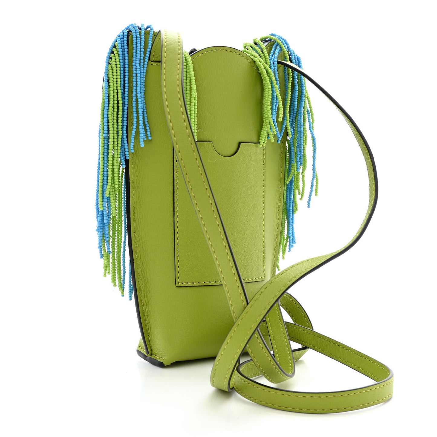 Calfskin Fringe Elephant Pouch Crossbody Bag Green