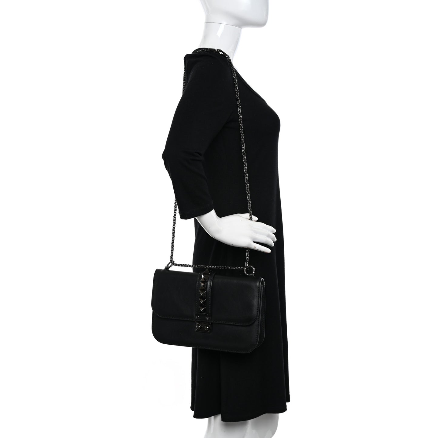 Vitello Medium Glam Lock Rockstud Flap Black