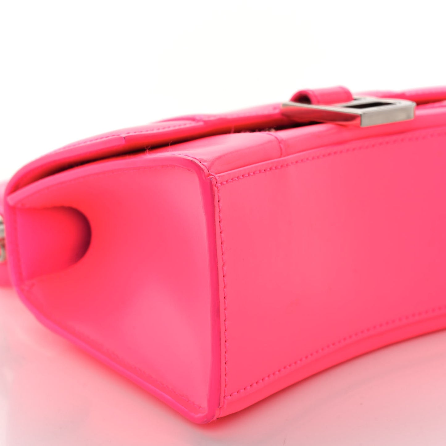 Shiny Box Calfskin Hourglass Top Handle Bag XS Acid Fuchsia