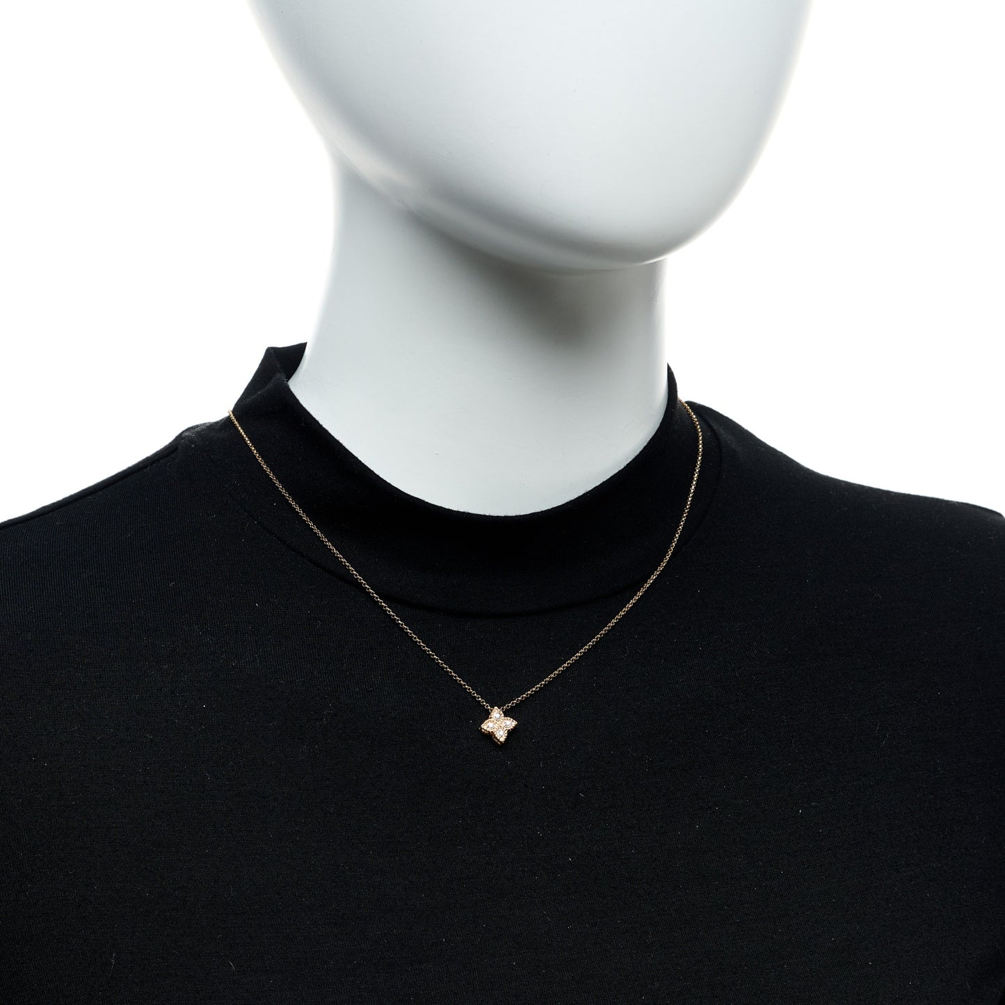 18K Rose White Gold Diamond Small Princess Flower Pendant Necklace