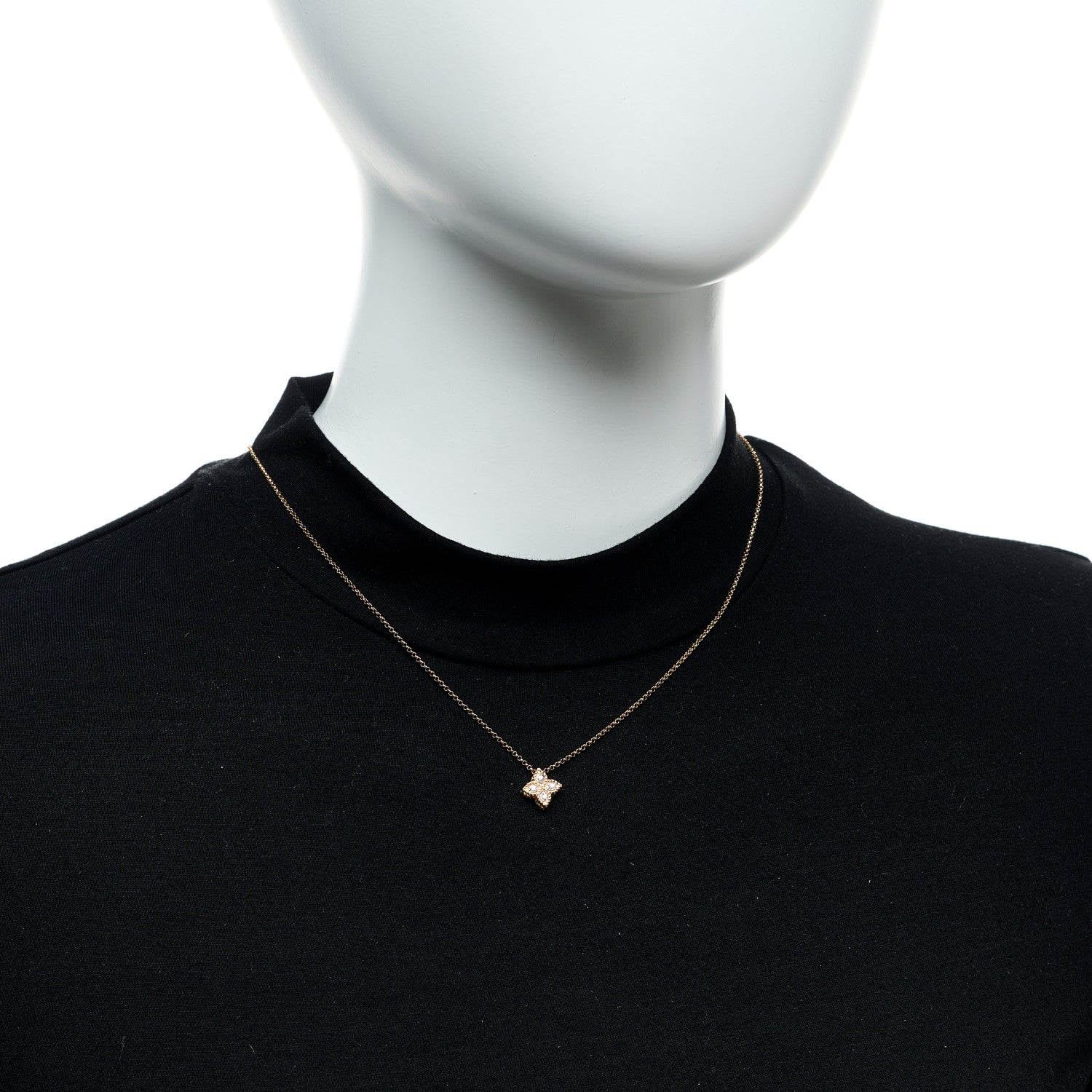 Roberto Coin 18K Rose White Gold Diamond Small Princess Flower Pendant Necklace 2 of 5