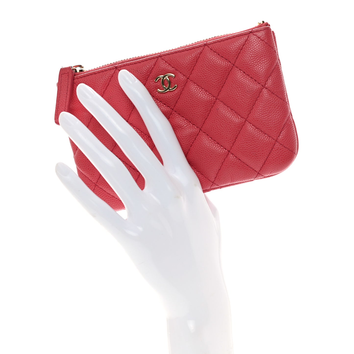 Caviar Quilted Small Cosmetic Case Dark Pink