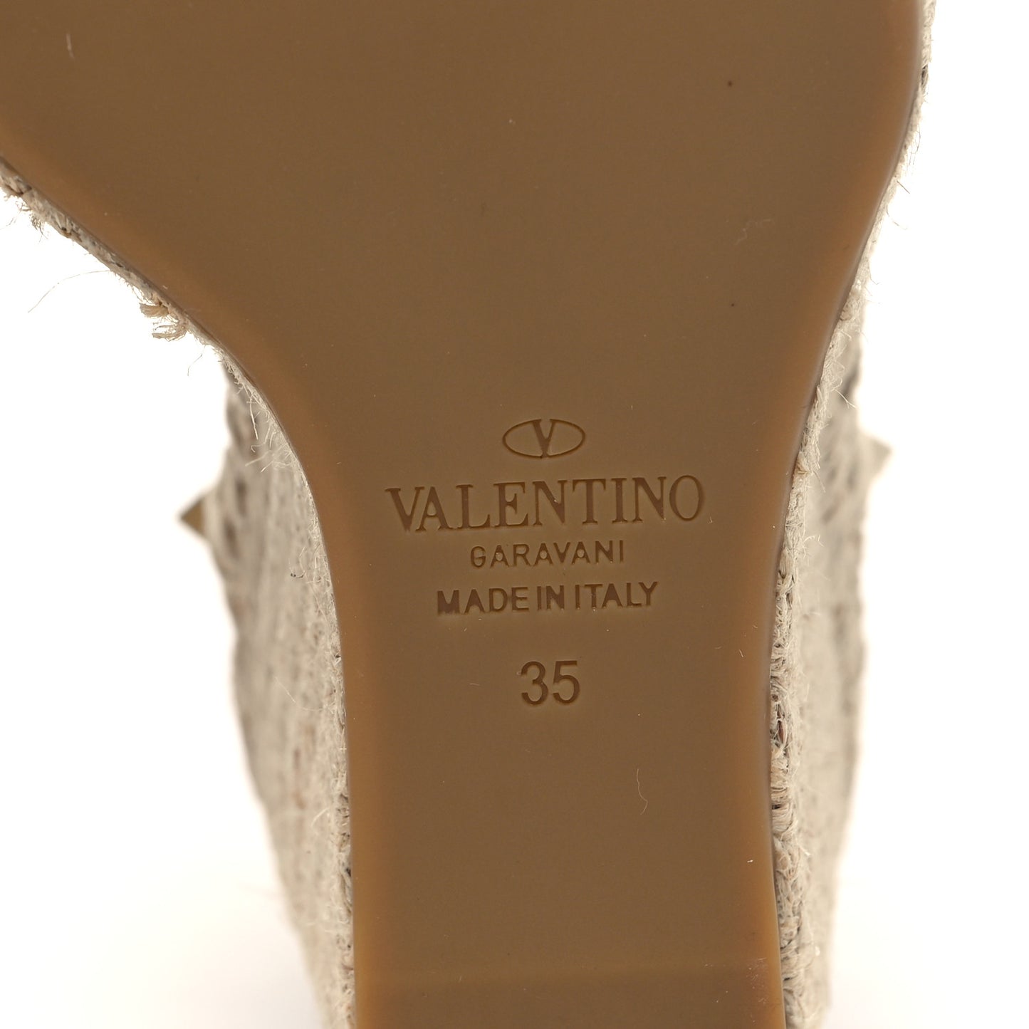 Grained Calfskin Rockstud Ankle Strap Espadrille Wedge Sandals 35 Light Ivory