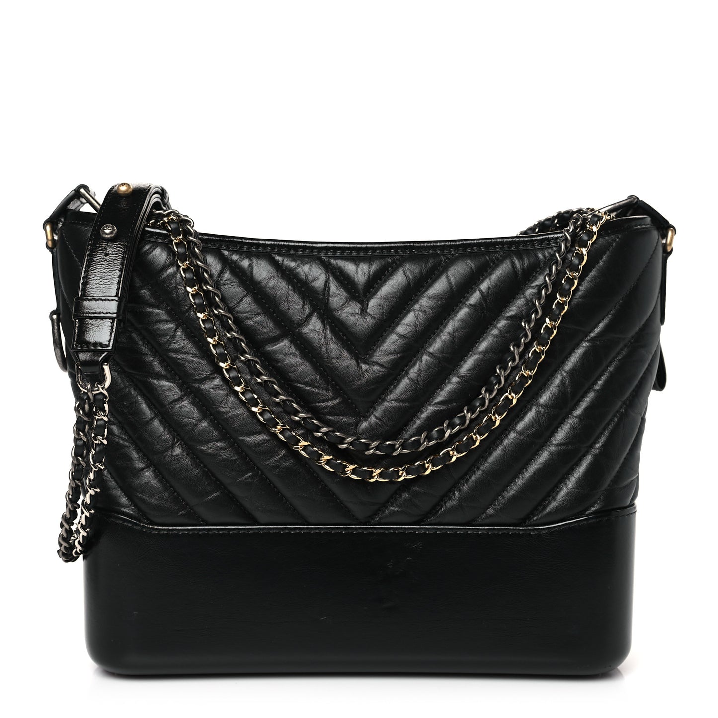 Aged Calfskin Chevron Quilted Medium Gabrielle Hobo Black