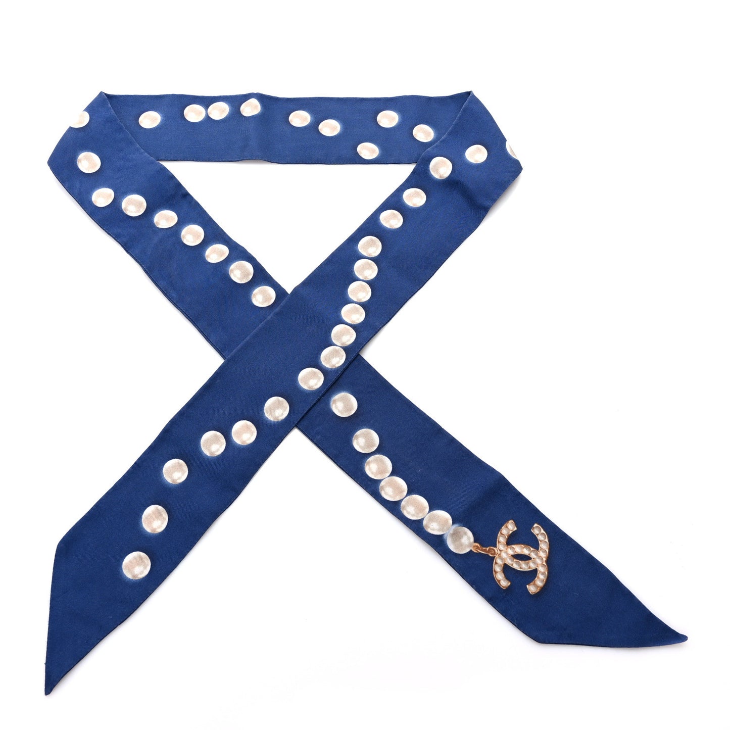 Silk Pearl CC Slim Bandeau Scarf Navy