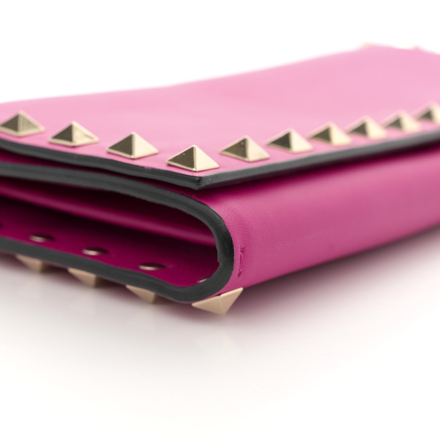 Calfskin Rockstud Flap Wallet On Chain Fuxia