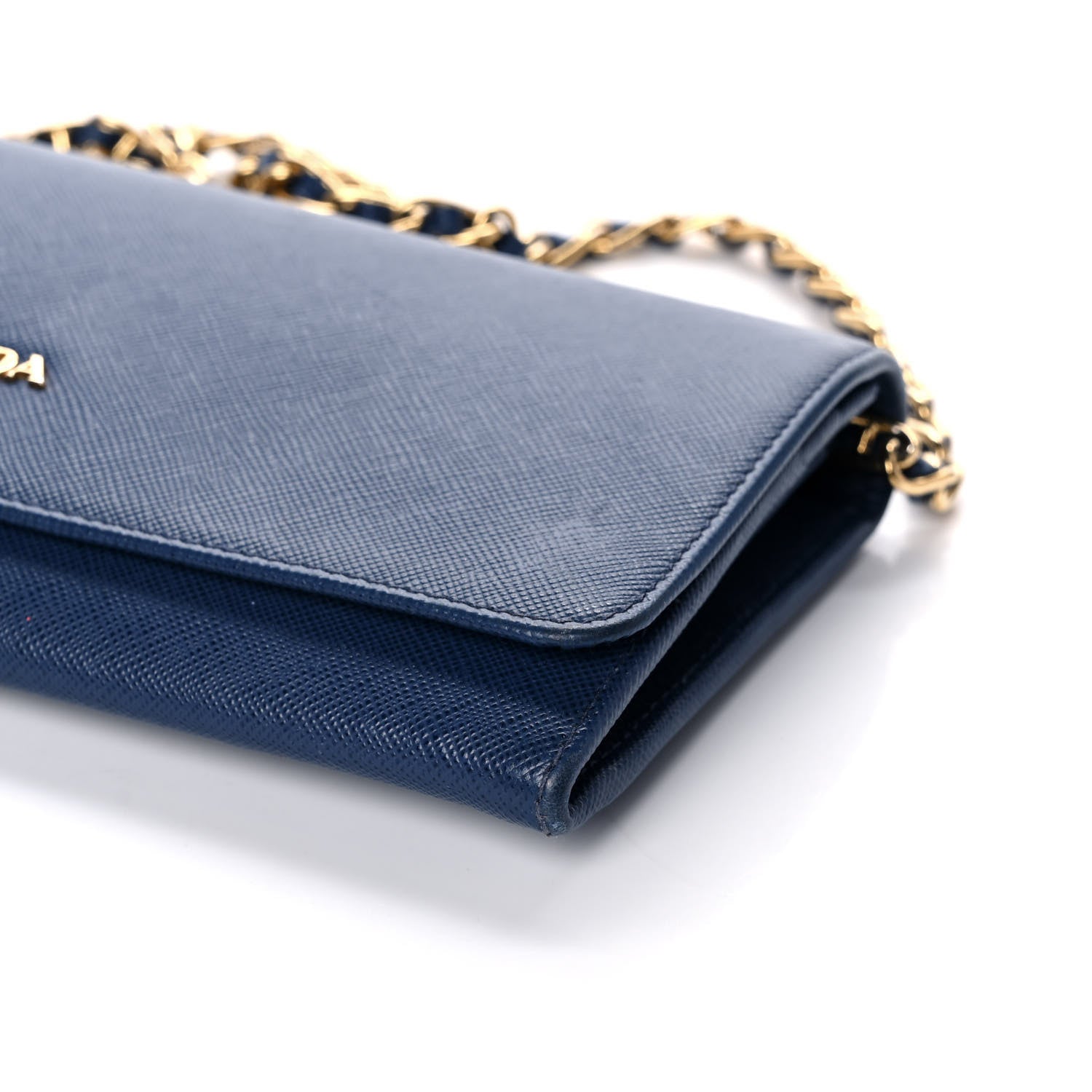 Prada Saffiano Metal Oro Chain Wallet Bleuette 9 of 11