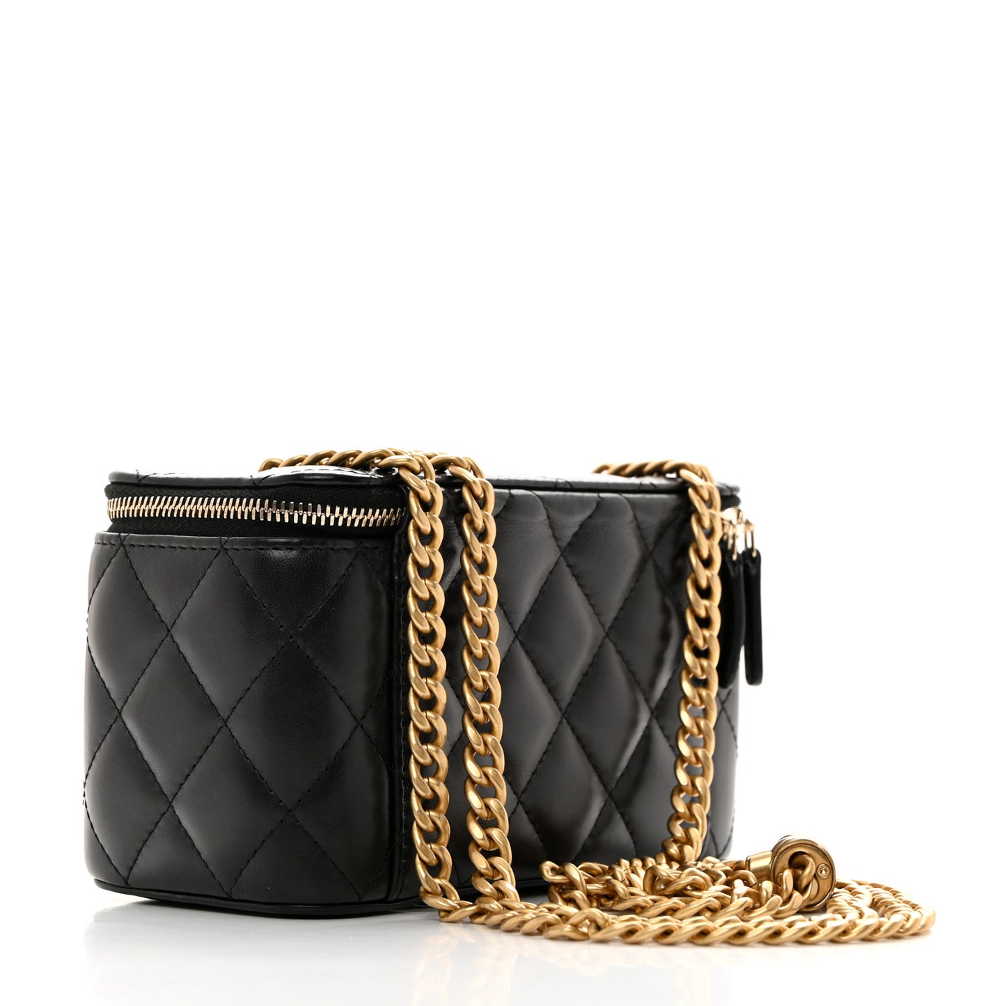 Lambskin Quilted Small Pillow Crush Vanity Case With Chain Black