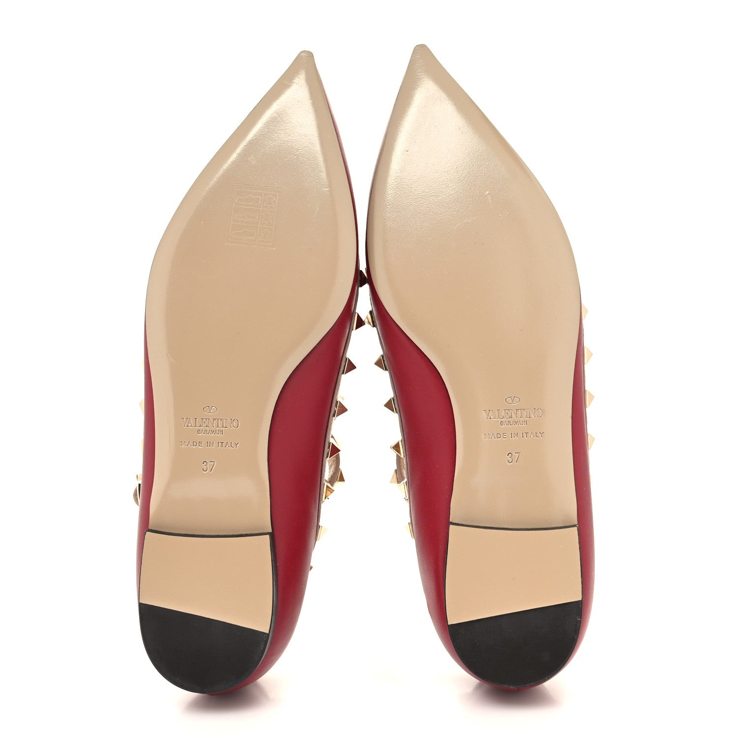 Valentino Garavani Calfskin Nappa Rockstud Cage Ballerina Flats 37 Scarlet Poudre 5 of 8
