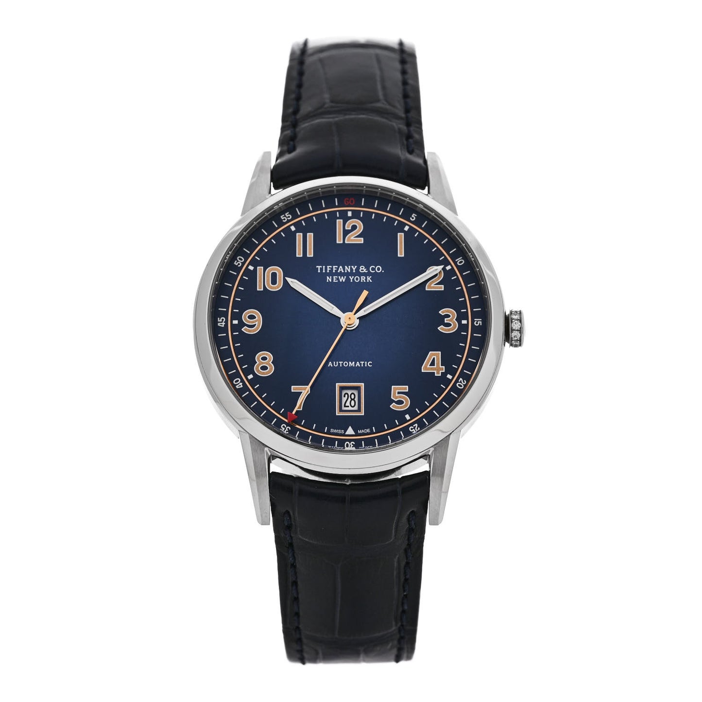 Stainless Steel Alligator Diamond 40mm CT60 3-Hand Automatic Watch Blue