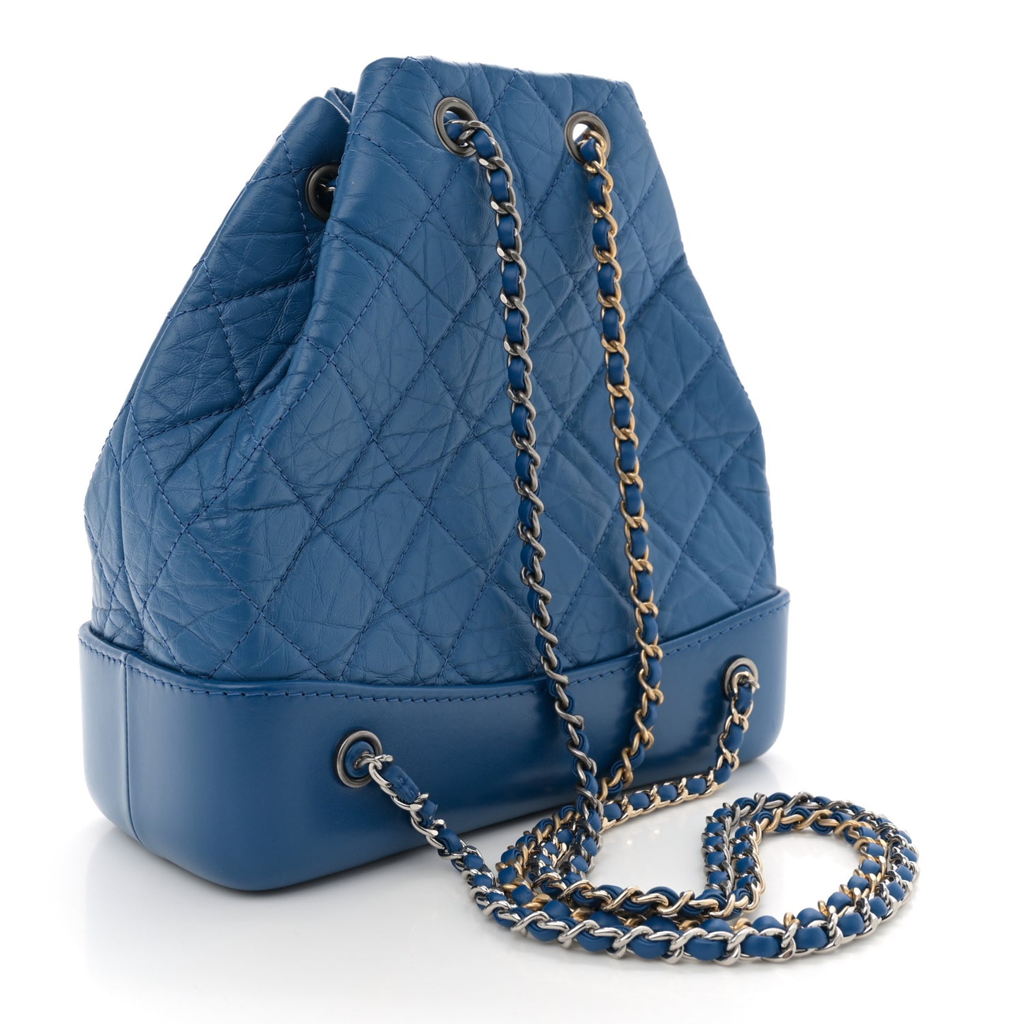 Aged Calfskin Quilted Gabrielle Backpack Blue