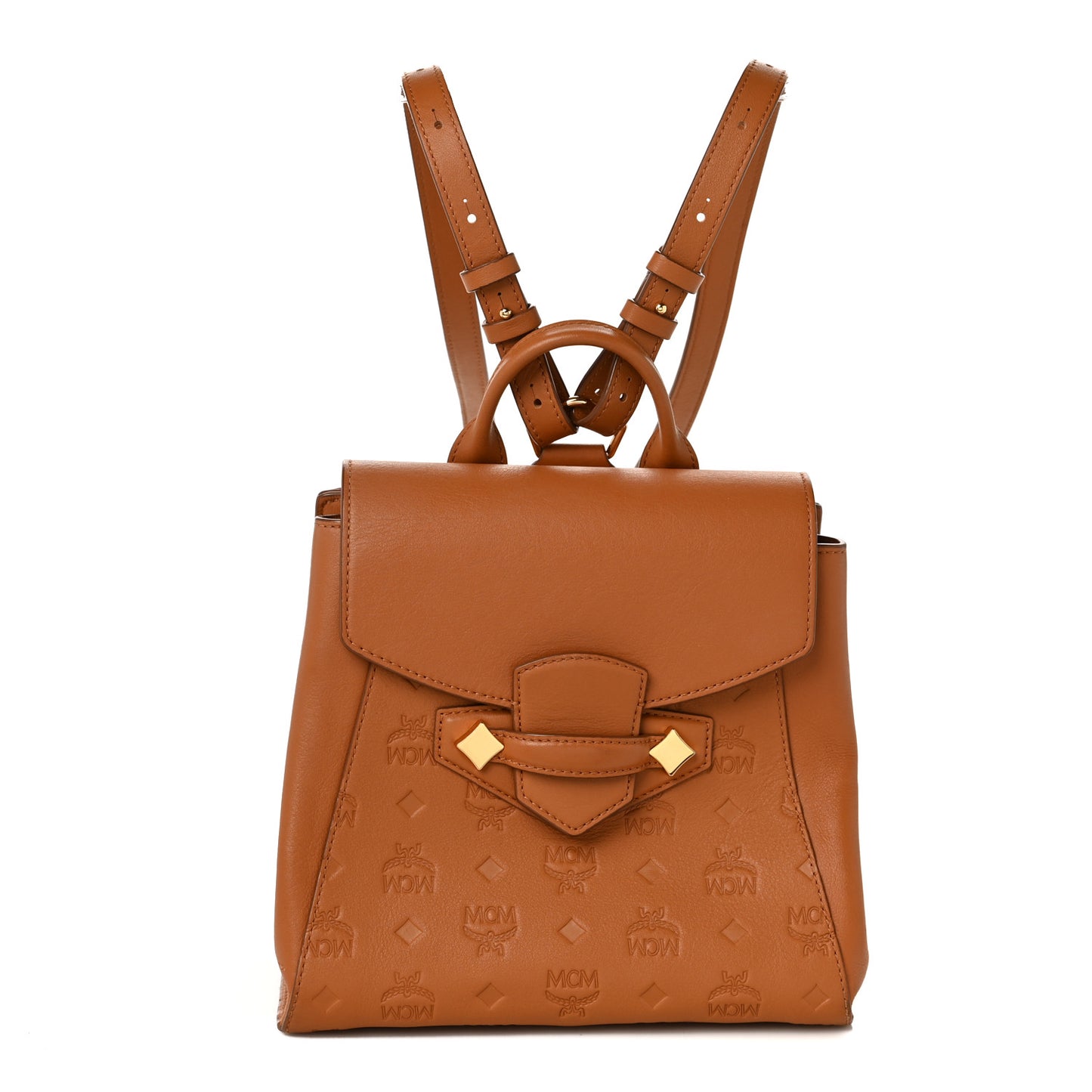 Calfskin Ottoman Essential Visetos Small Backpack Cognac