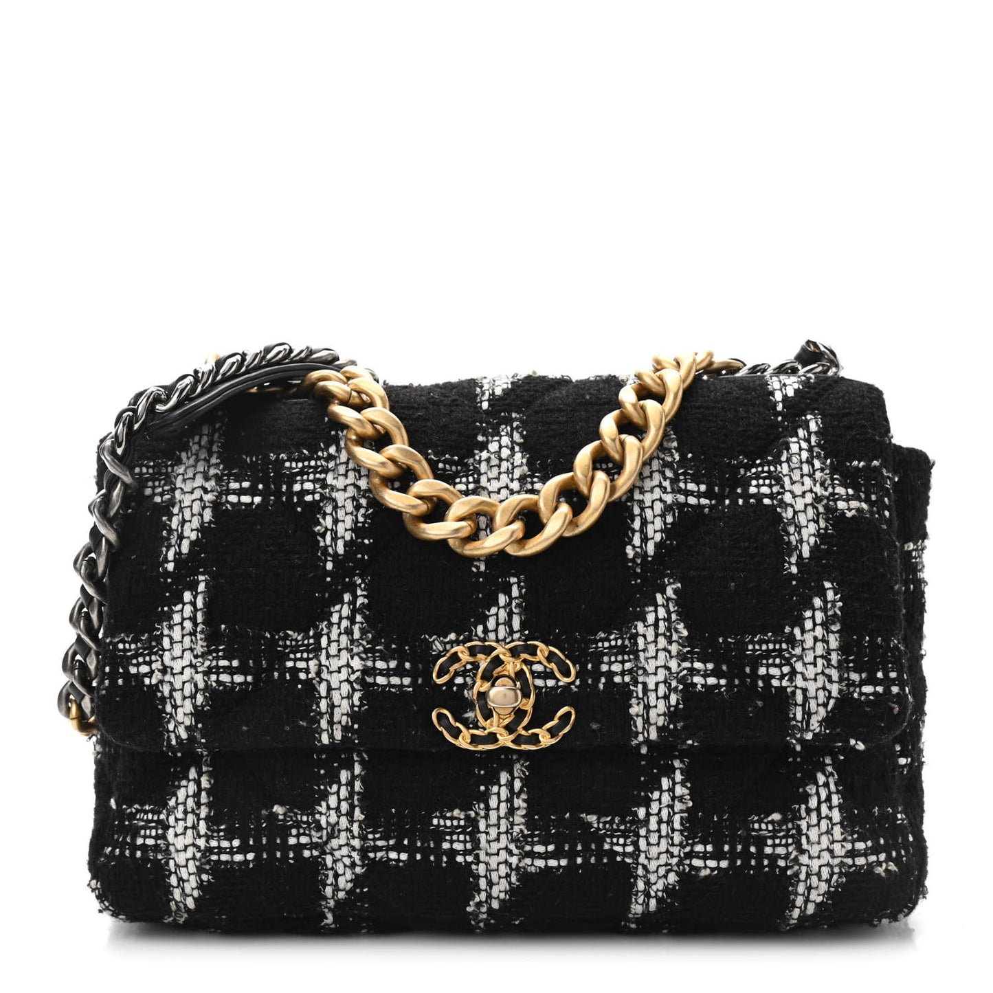 Tweed Quilted Large Chanel 19 Flap Black White