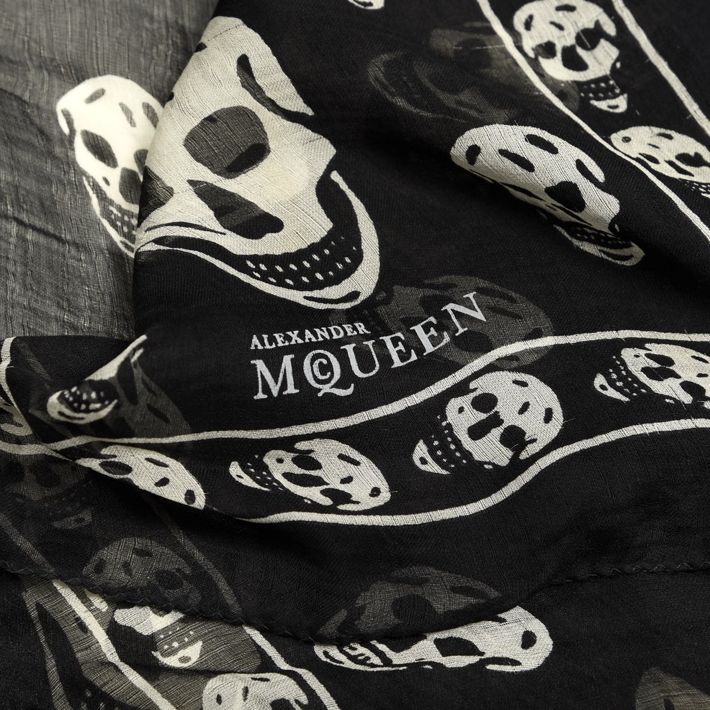 Silk Chiffon Skull Scarf Black White