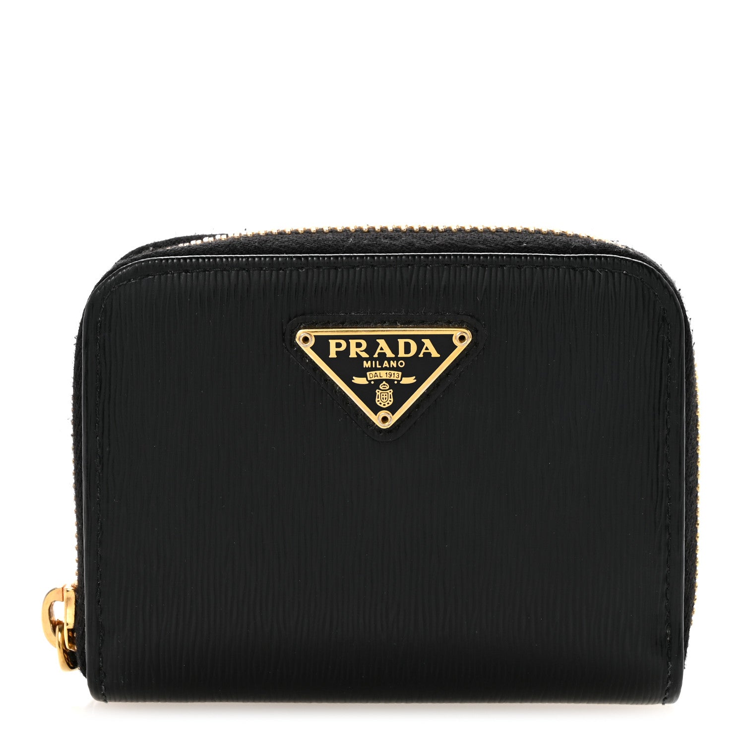 Prada Vitello Move Triangle Logo Zip Coin Purse Black 1919078