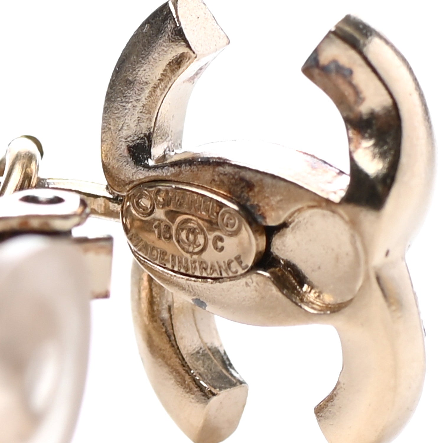 Chanel Crystal CC Clip On Drop Earrings Gold 4 of 4