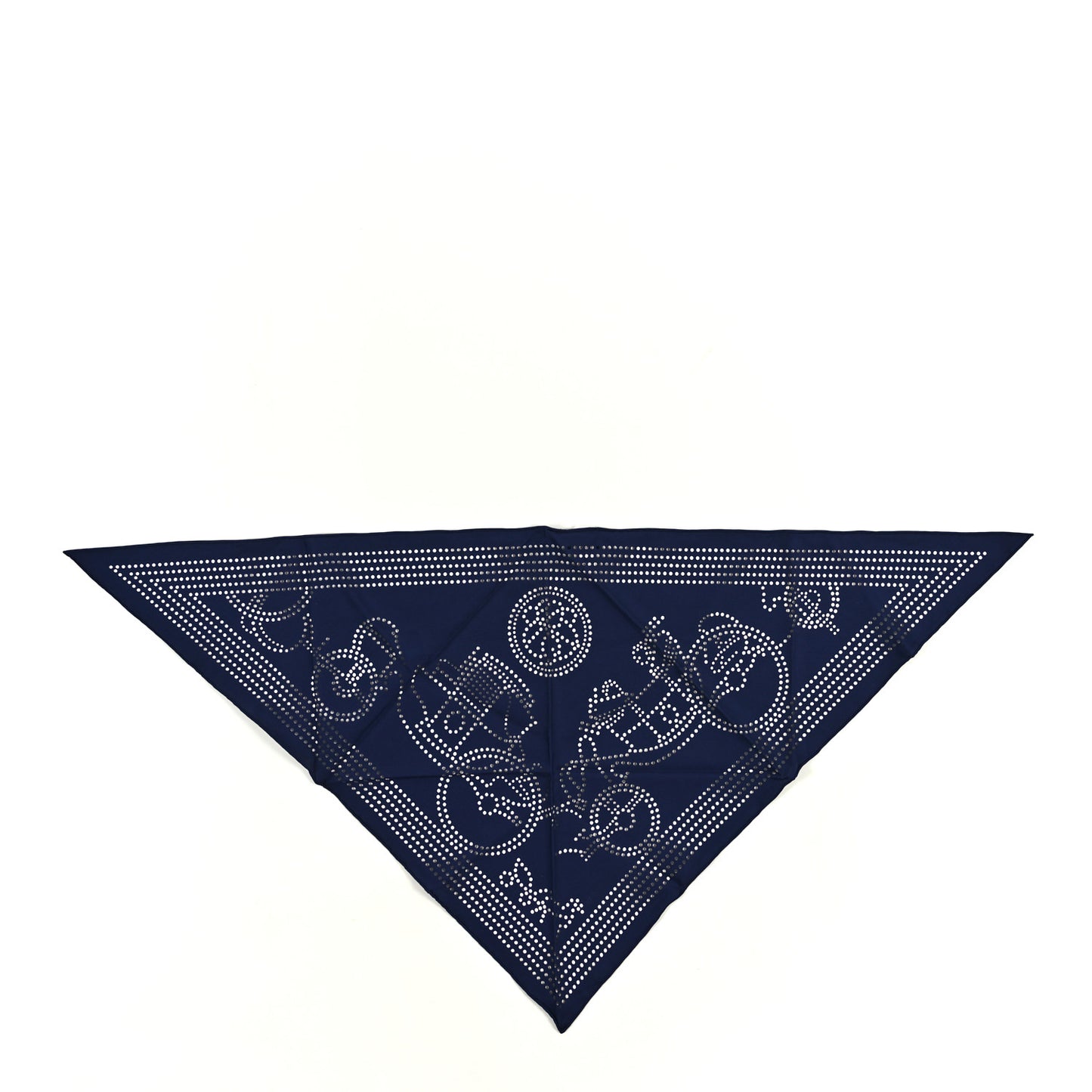 Silk Ex-Libris Perforated Triangle Scarf Bleu De Chine