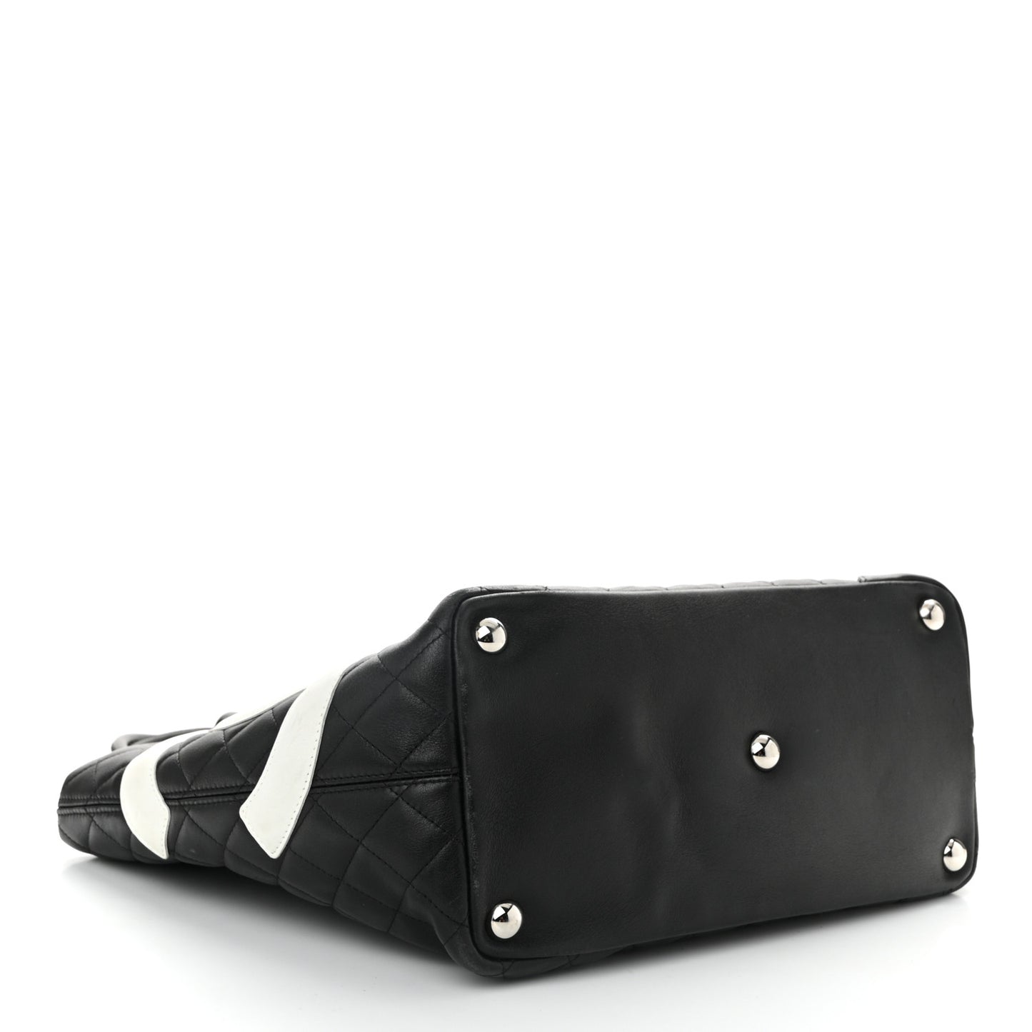Calfskin Quilted Large Cambon Tote Black White