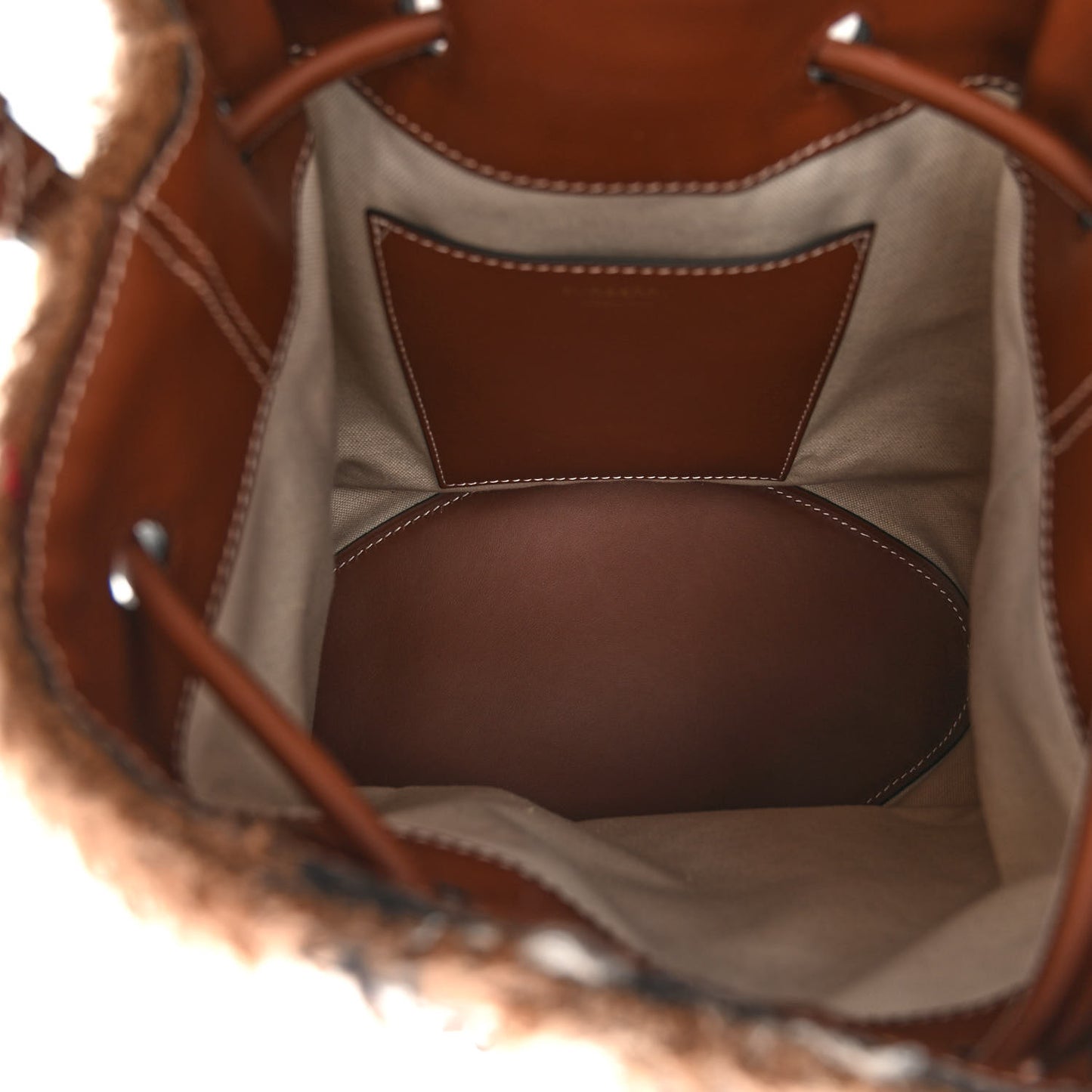 Mohair Check Calfskin TB Small Bucket Bag Brown
