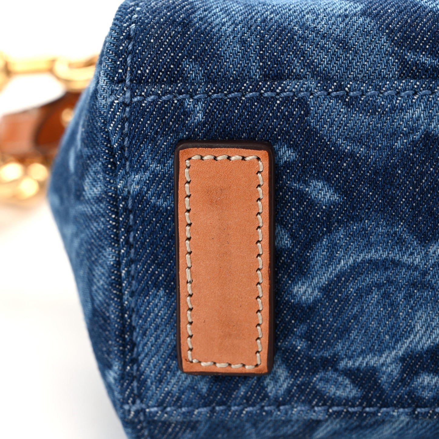 Denim Barocco Small La Medusa Chain Top Handle Handbag Blue Camel