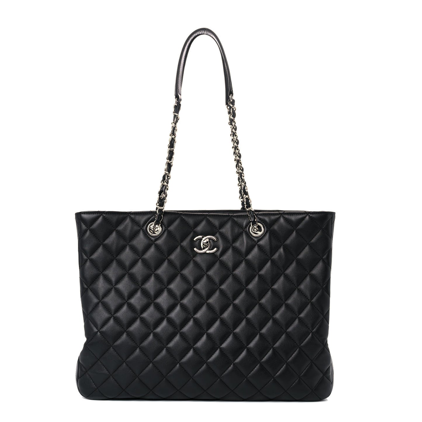Calfskin Quilted Large Classic Shopping Tote Black