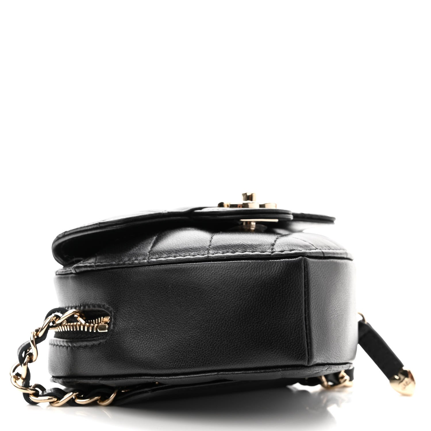 Chanel Lambskin Quilted CC In Love Heart Waist Belt Bag With Chain Black 4 of 10