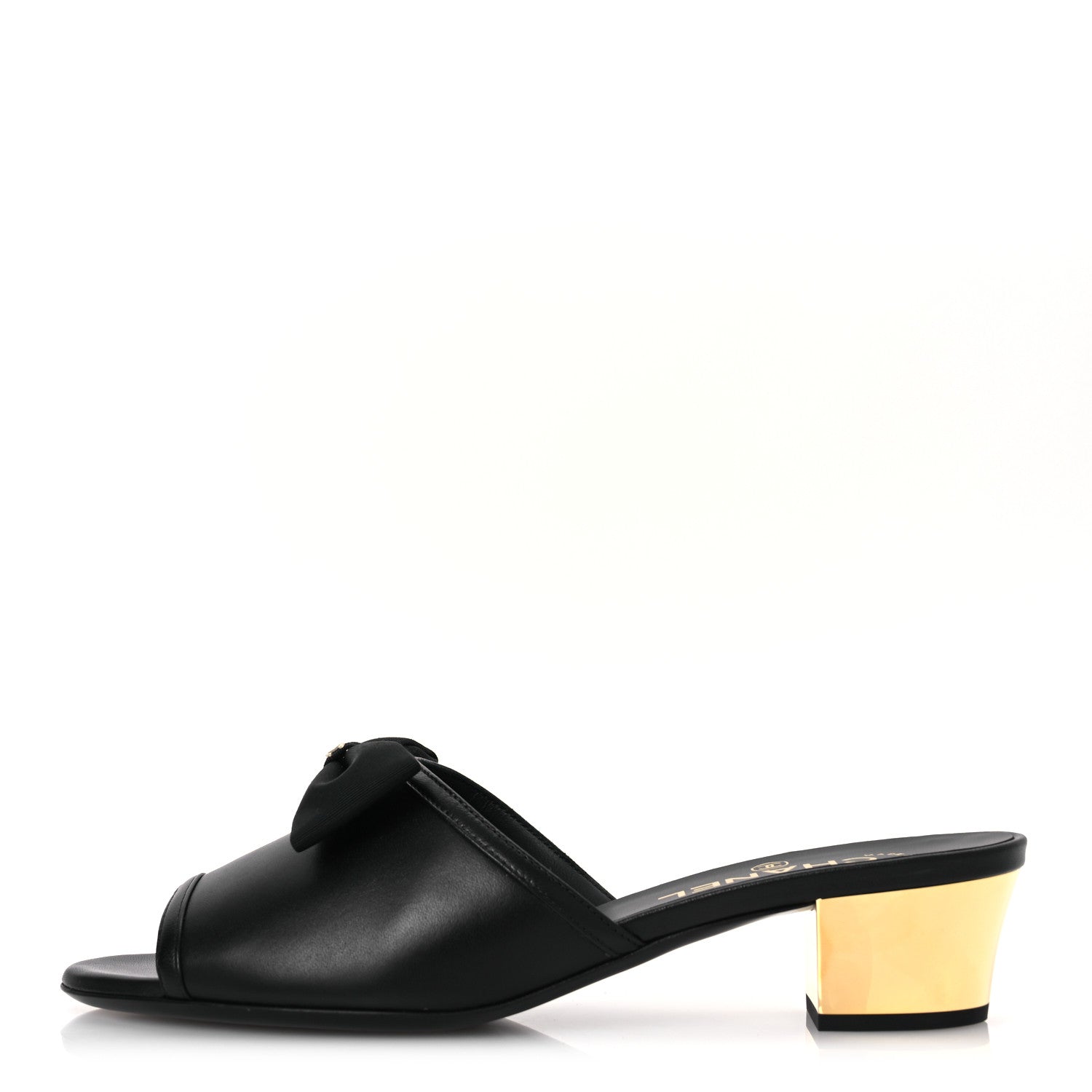 CHANEL 黒 レザー ミュール CHANEL シャネル ミュール サンダル レディース 36ハーフ