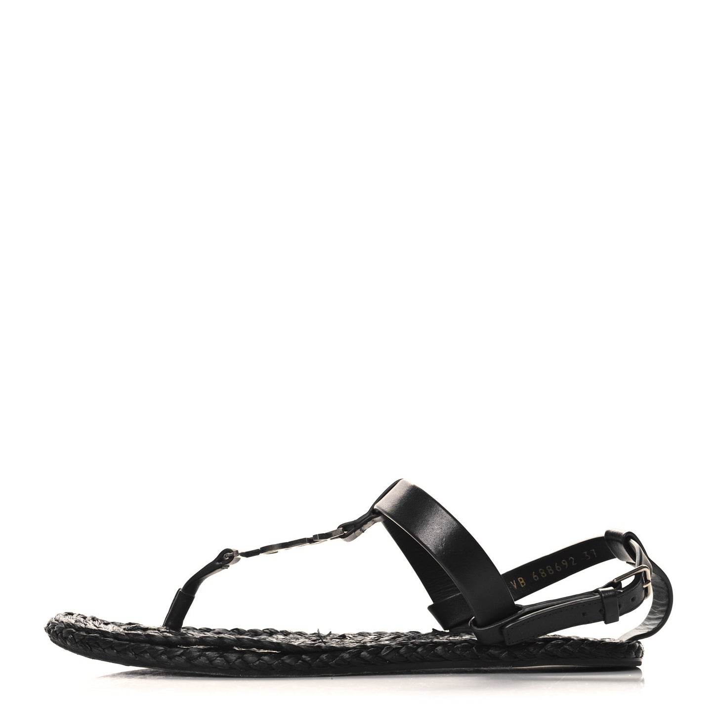 Calfskin Raffia Cassandra Monogram Sandals 37 Black